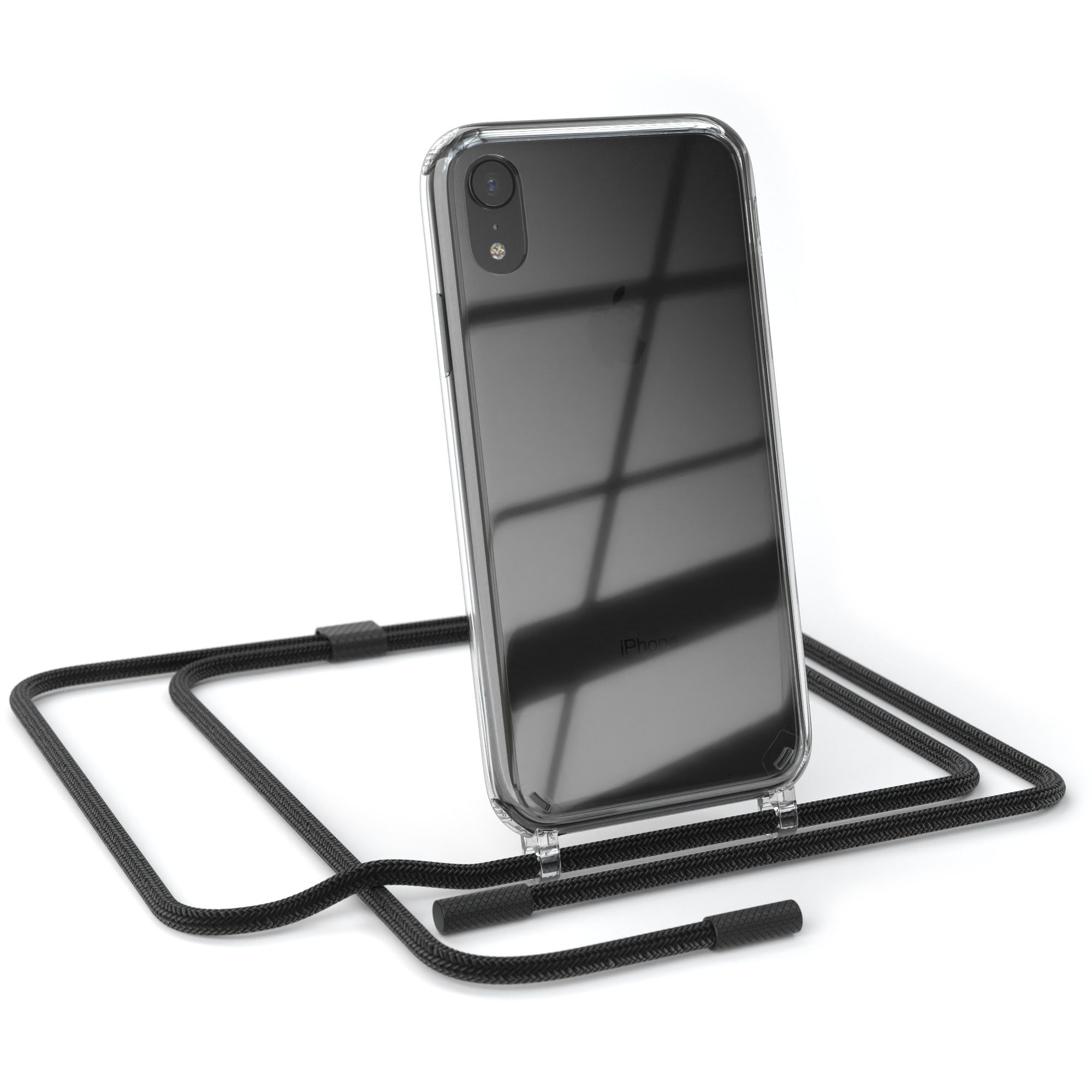 EAZY CASE Handykette Silikon Kette Unifarbe für Apple iPhone XR 6,1 Zoll, Smartphonekette Cover Silikonhülle Umhängetasche Necklace Schwarz