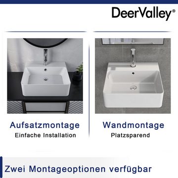 DeerValley Waschbecken Weißes rechteckiges Keramik-Aufsatzwaschbecken mit Überlauf, Schlankes, europäisch inspiriertes und modernes Design