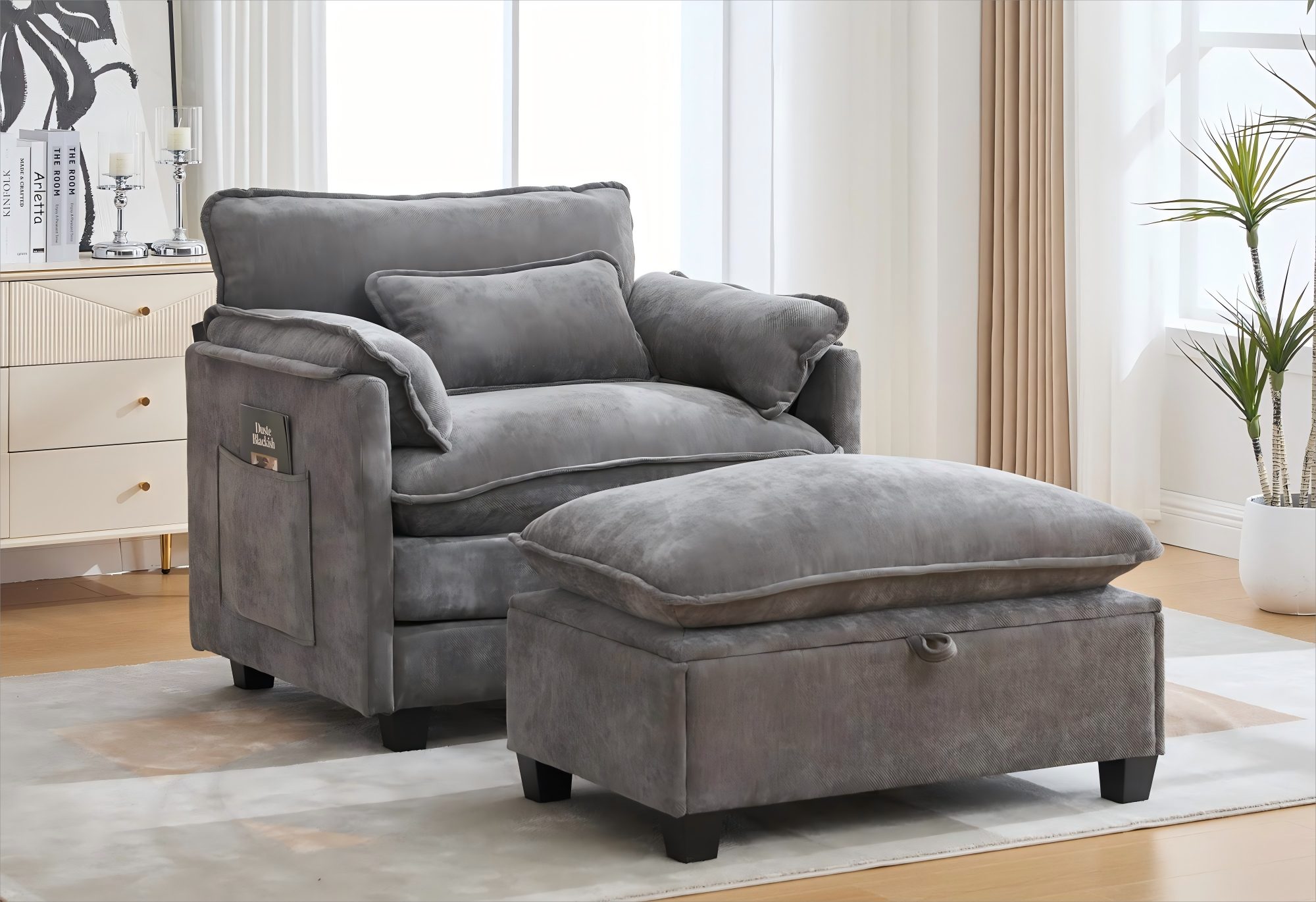 LVHOM XXL-Sessel Großer Samtsessel Set, Grau