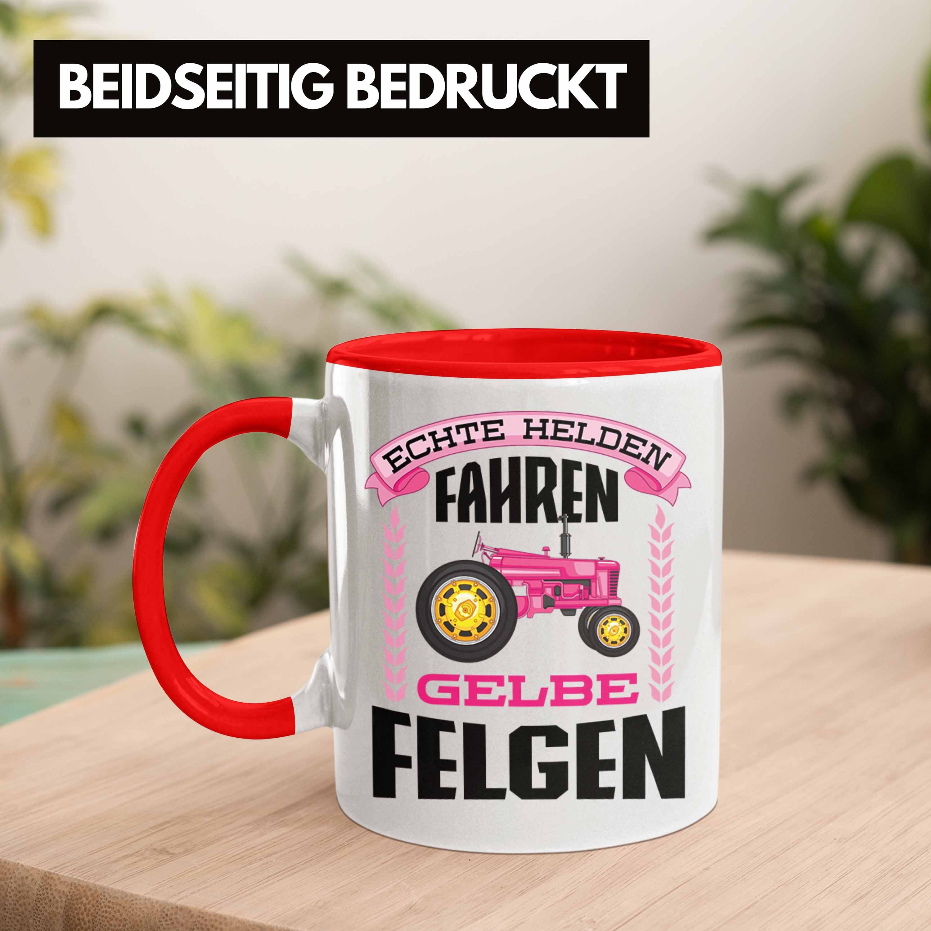 Trendation Tasse Trendation - Tasse Kaffeetasse Spruch Rot Landwirtschaft für Landwirtin Echte Traktor Felgen Geschenk Männer Frau Spruch Geschenke