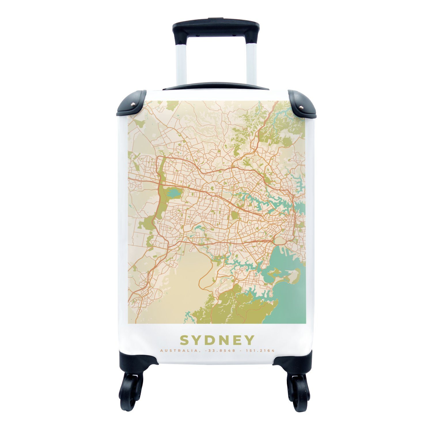 - - MuchoWow Reisetasche Ferien, Karte Handgepäckkoffer Handgepäck Stadtplan, Rollen, Reisekoffer rollen, mit 4 Trolley, für Sydney - Vintage
