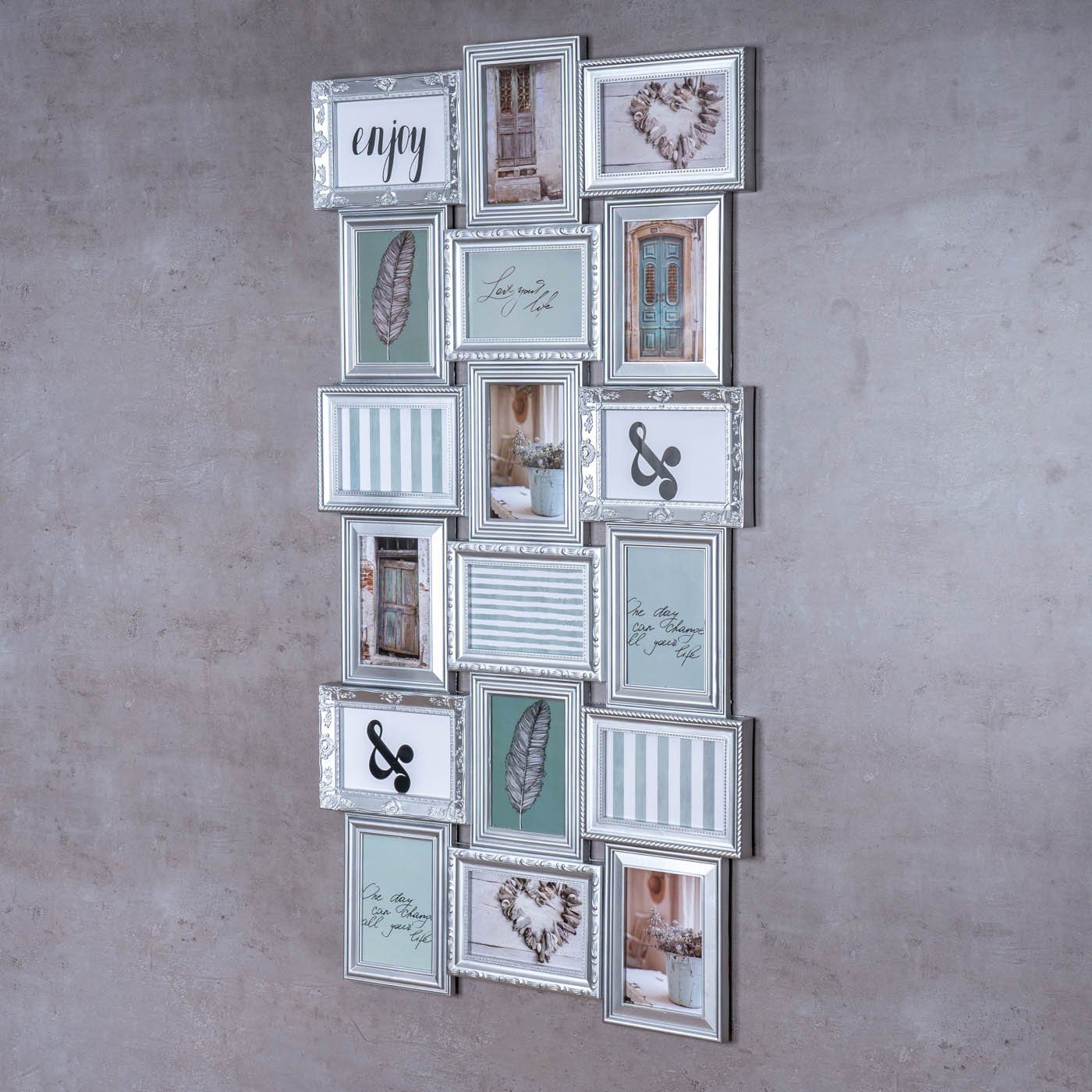 Levandeo® Bilderrahmen Collage, Bilderrahmen 18 Fotos 10x15cm Silber Barock günstig online kaufen