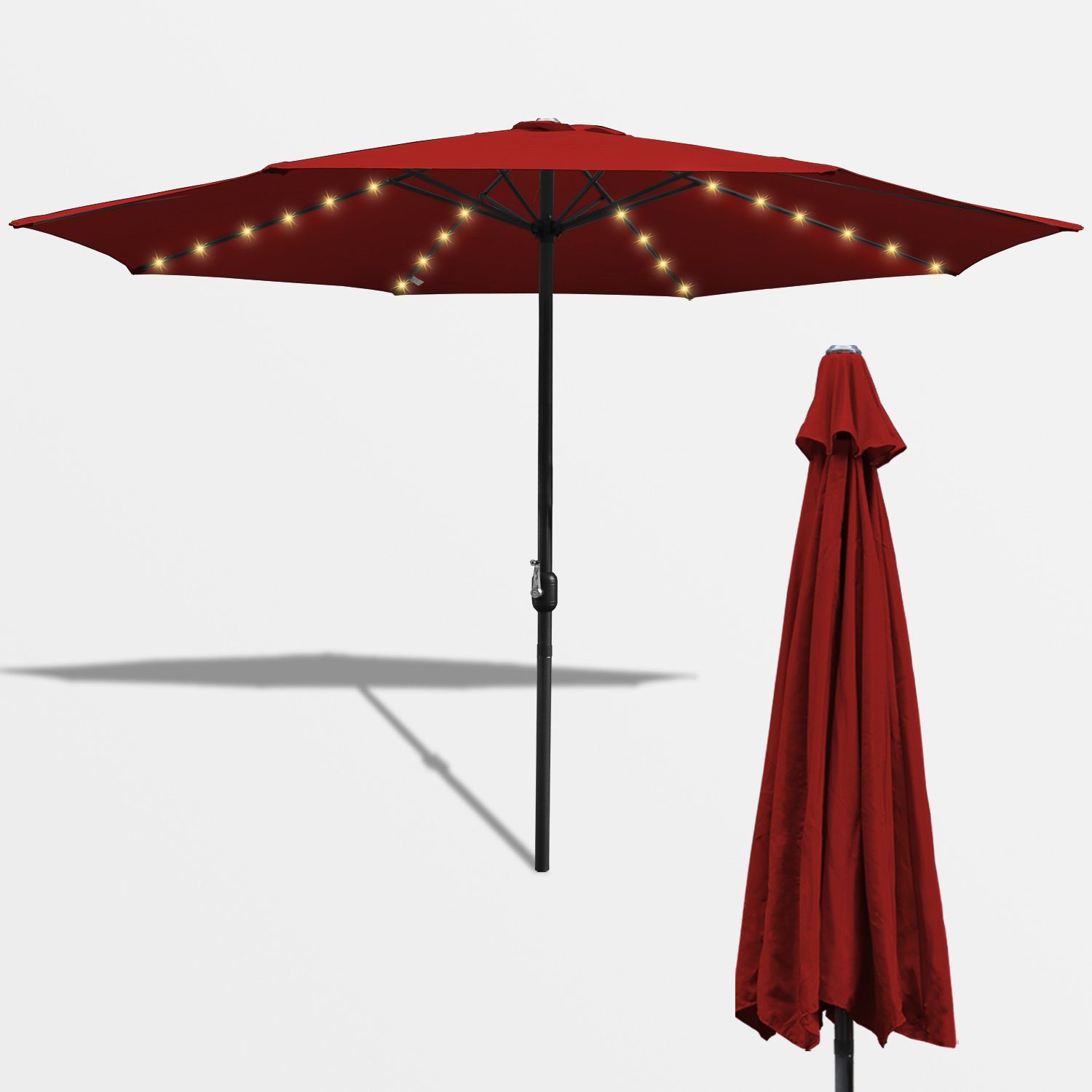 Clanmacy Sonnenschirm 3.5m Sonnenschirm mit LED Solar Gartenschirm  Outdoor-Schirm UV40+ Marktschirm Garten