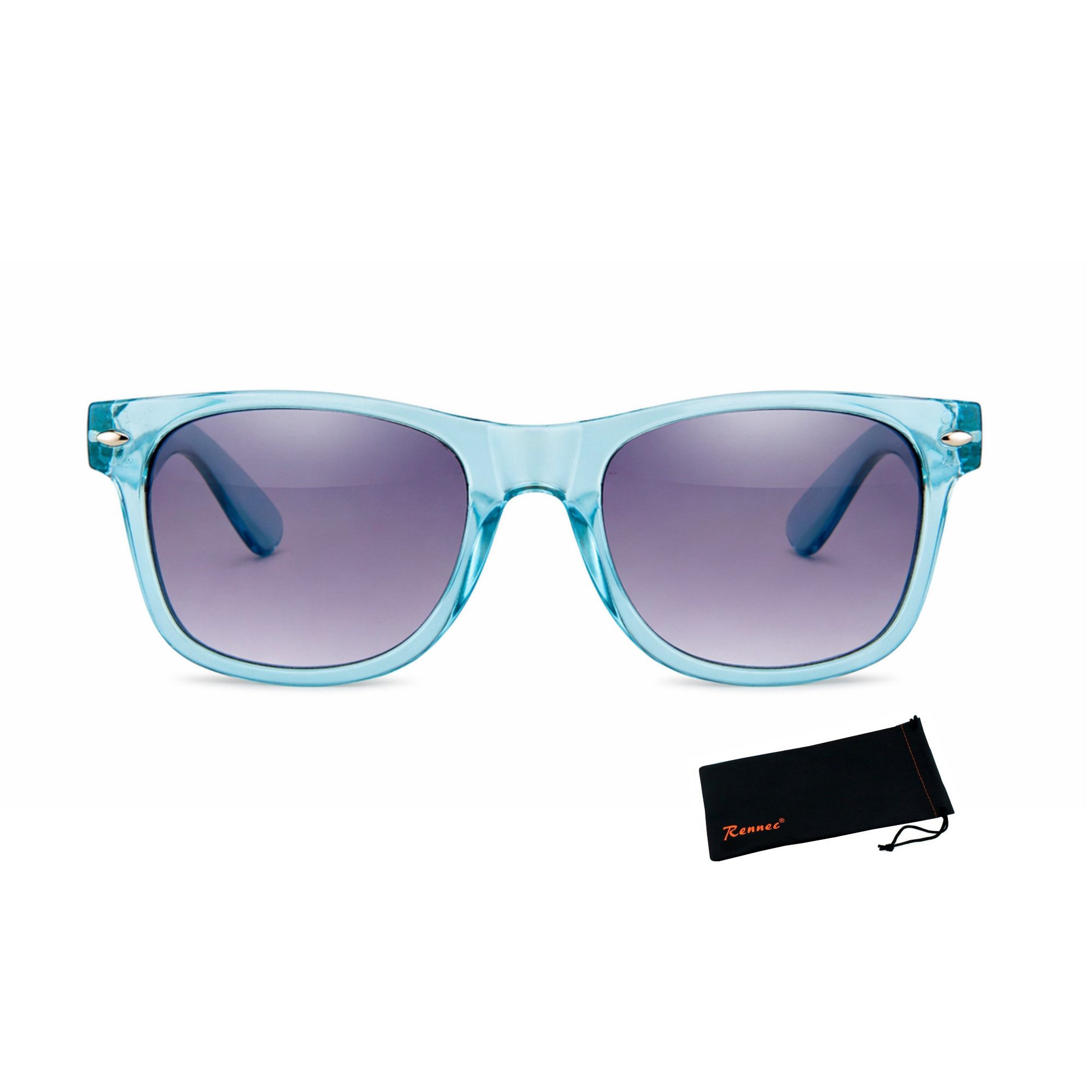 Rennec Sonnenbrille (Nerd Sonnenbrille Damen Herren Retro Gestell Transparent) Gläser Lila Verlaufsgetönt, Federscharniere an den Brillenbügeln