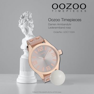 OOZOO Quarzuhr Oozoo Damen Armbanduhr Timepieces Analog, (Analoguhr), Damenuhr rund, extra groß (ca. 51mm) Lederarmband, Fashion-Style