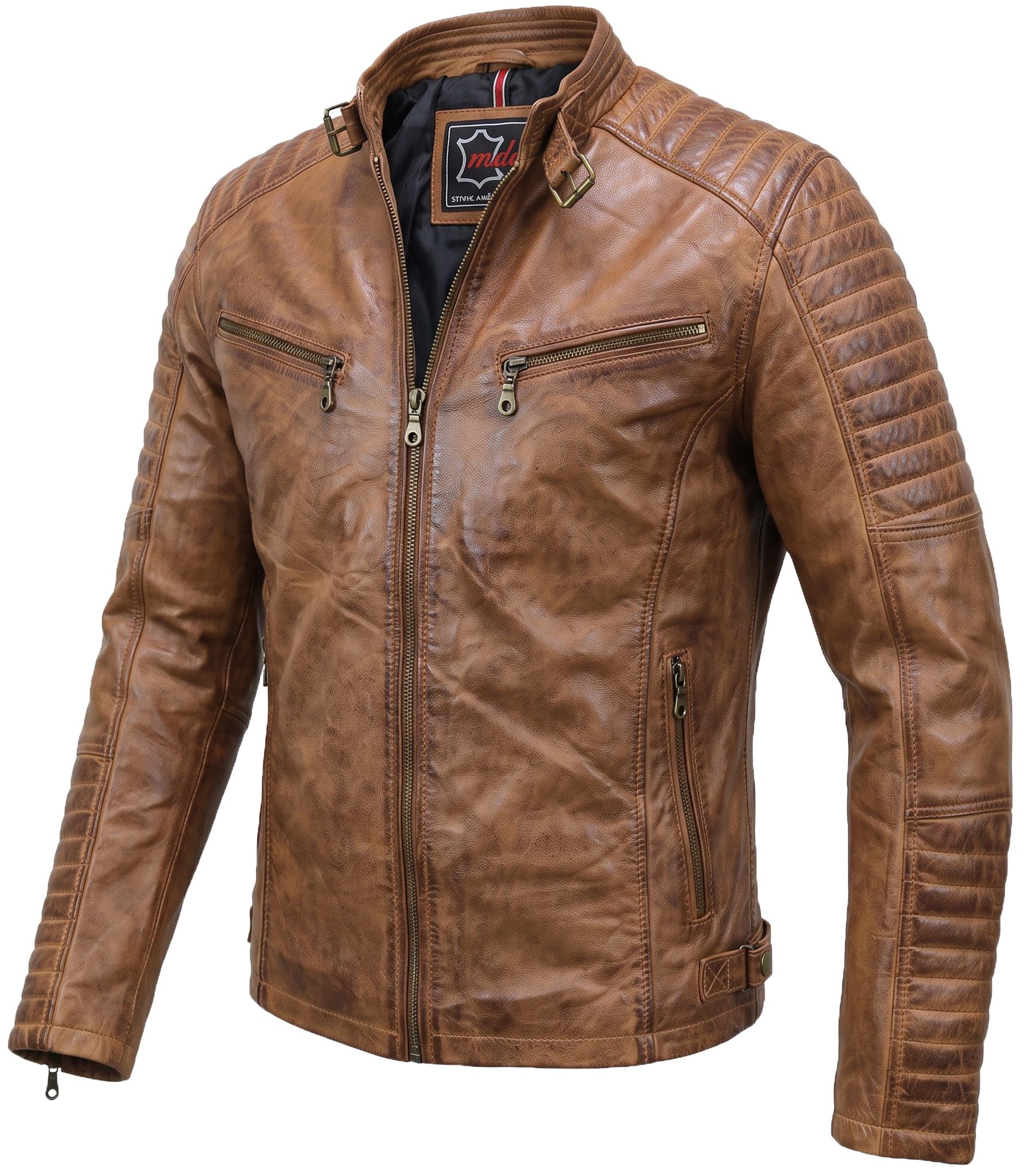 MDM Bikerjacke Herren Lamm Nappa Lederjacke Leichte Sommer Biker Lederjacke – Bild 4 von 5