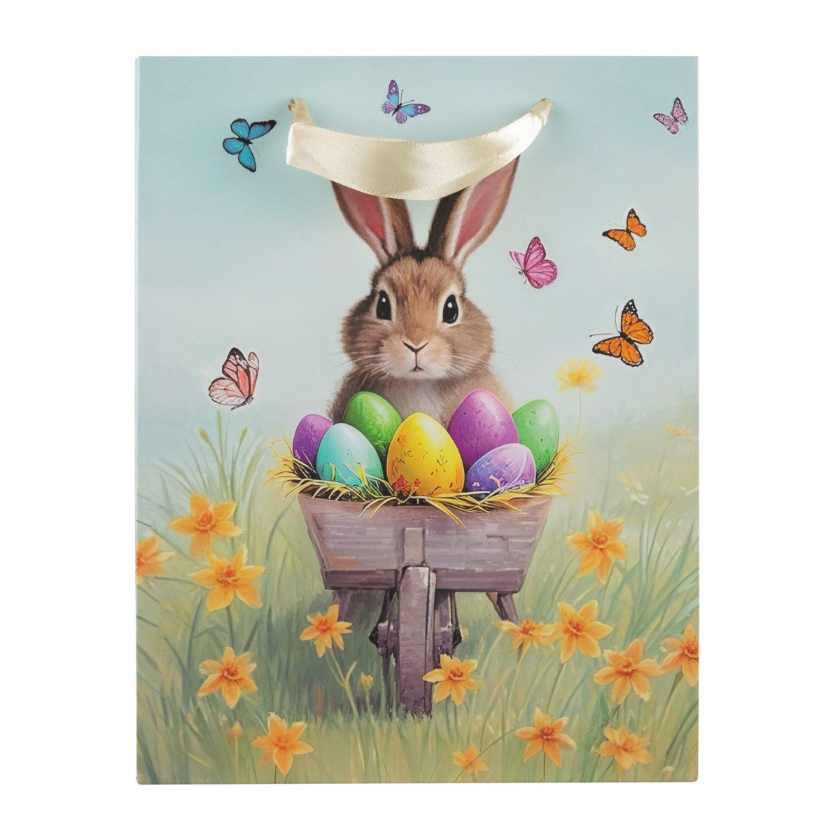 Idena Tragetasche Geschenktasche Ostern - Hase, braun mit Eiern, 18 x 23 x 8 cm