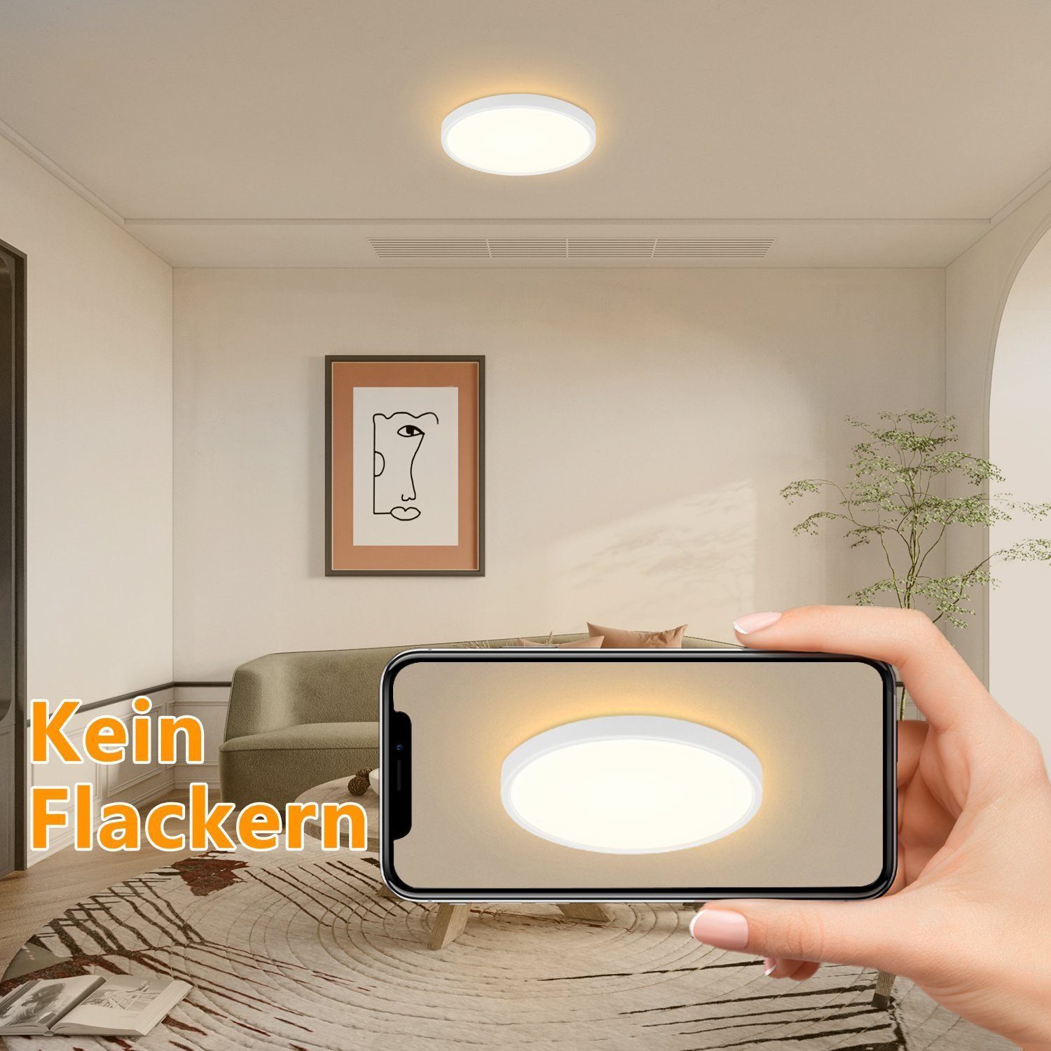 ZMH LED Deckenleuchte Modernes LED-Licht für Wohnzimmer, Schlafzimmer, Flur und Küche, Hochwertige Design, LED fest integriert, Warmweiß, 15W, 1200lm, 3000K, wa – Bild 3 von 5