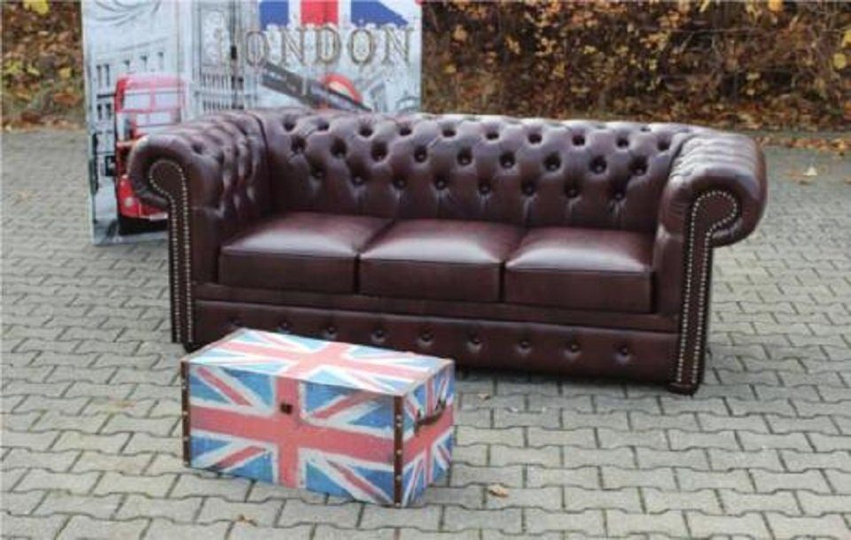 JVmoebel 3-Sitzer Chesterfield Sofa Couch Polster Klassische Couchen 100% Leder Sofort
