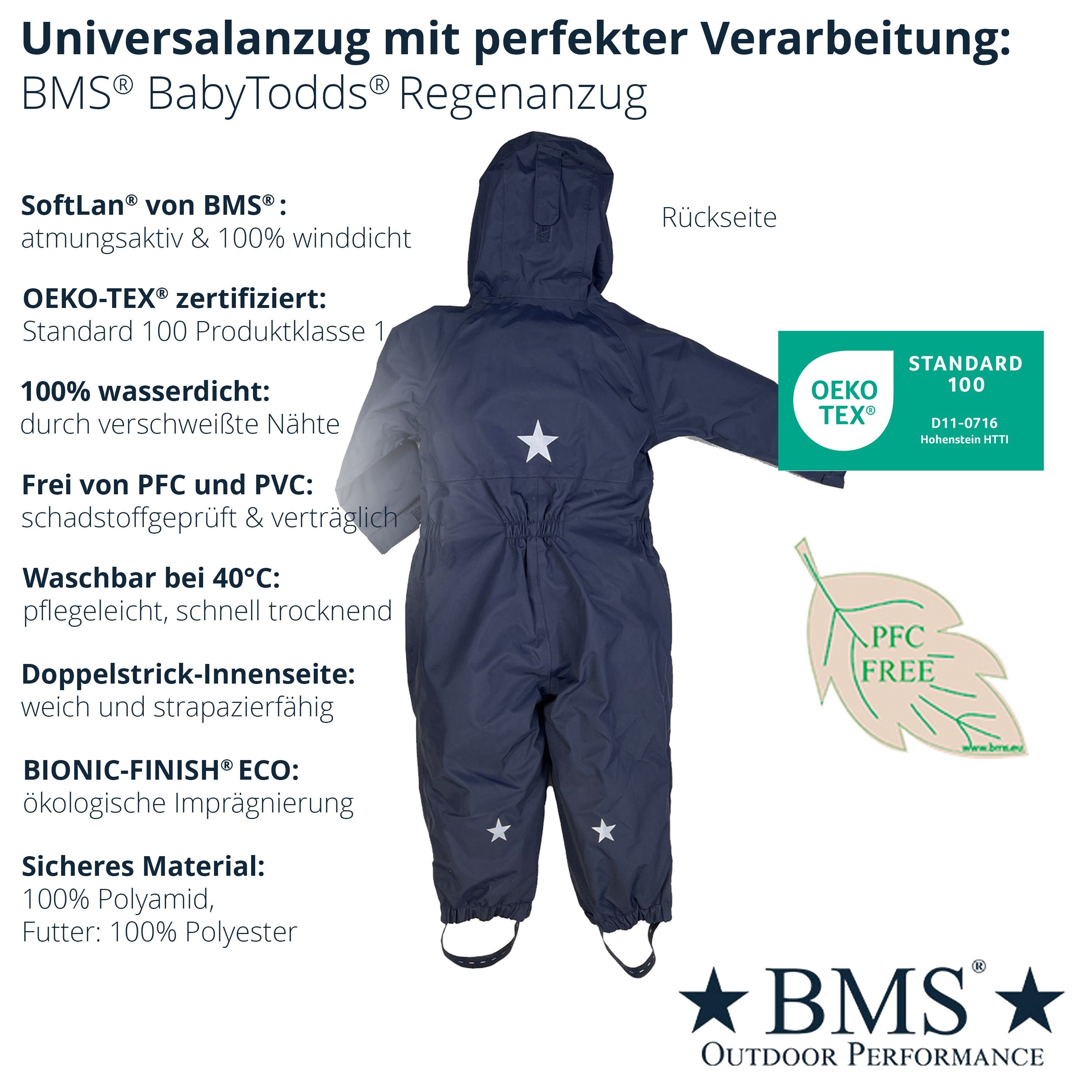 BMS Regenoverall Regenanzug für Kinder 100% wasserdicht & atmungsaktiv - PFC frei im praktischen Design