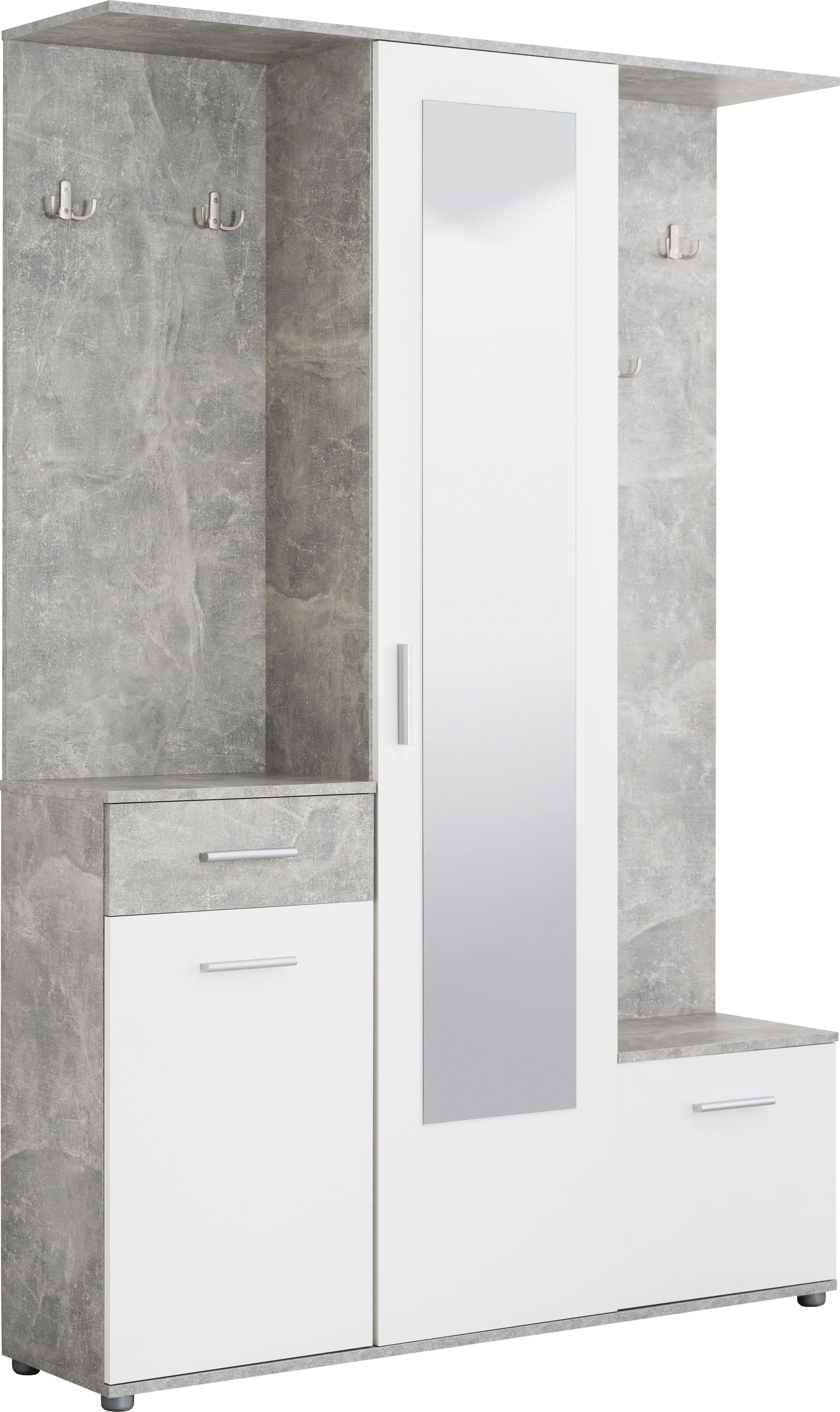 Home affaire Kompaktgarderobe Martin Flurgarderobe, Dielenschrank, Flurmöbel, Breite 134 cm Schuhschrank, mit Spiegel, in modernen Farben, mit 10 Haken