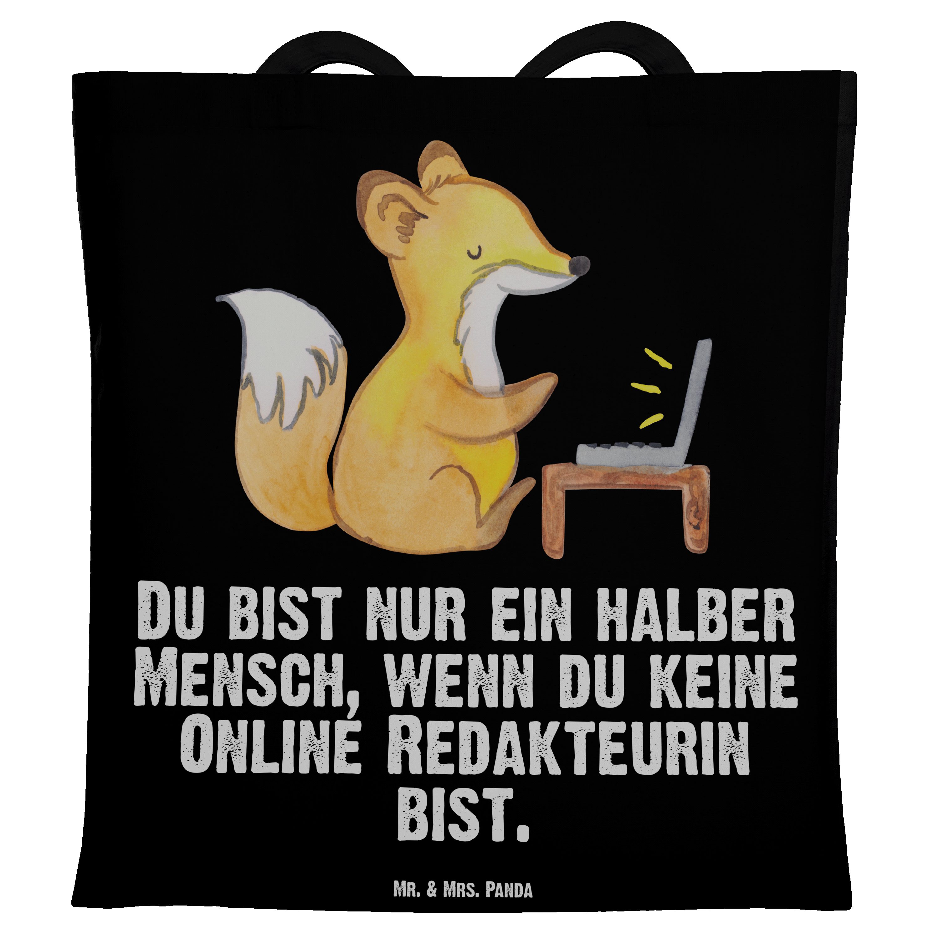 Mr. & Mrs. Panda Tragetasche Online Redakteurin mit Herz - Schwarz - Geschenk, Jubiläum, Ausbildun (1-tlg)