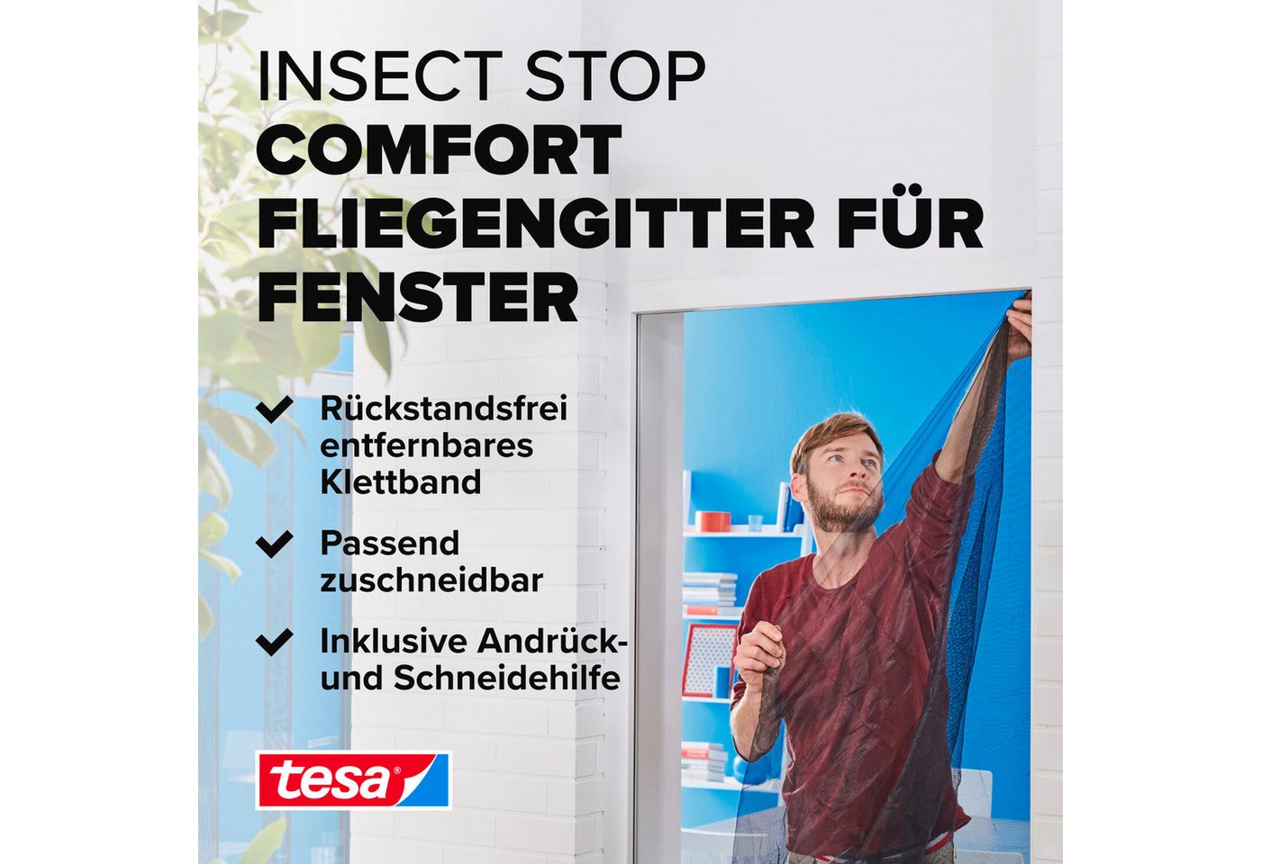Thumbnail - tesa Fliegengitter-Gewebe, (Packung, 2-St., Fliegennetz, Klettband), Fliegennetz, Mückenschutz - Insektenschutz ohne Boh...