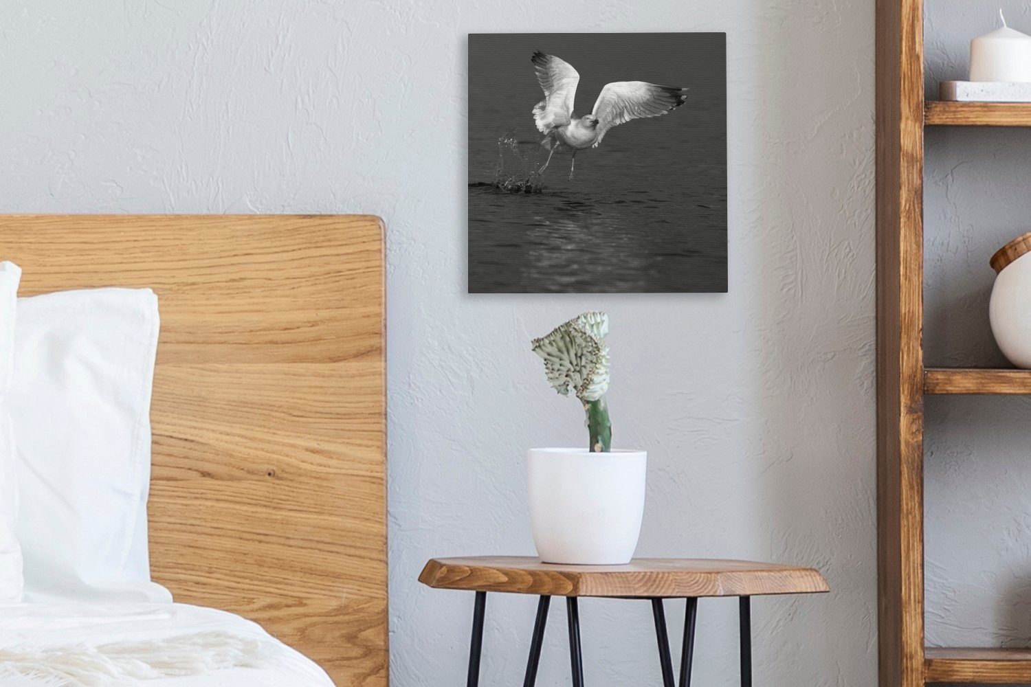 Leinwandbild Bilder Schlafzimmer Wohnzimmer OneMillionCanvasses® St), einer Flug über das Foto für -, Leinwand (1 Wasser Mantelmöwe beim Spektakuläres