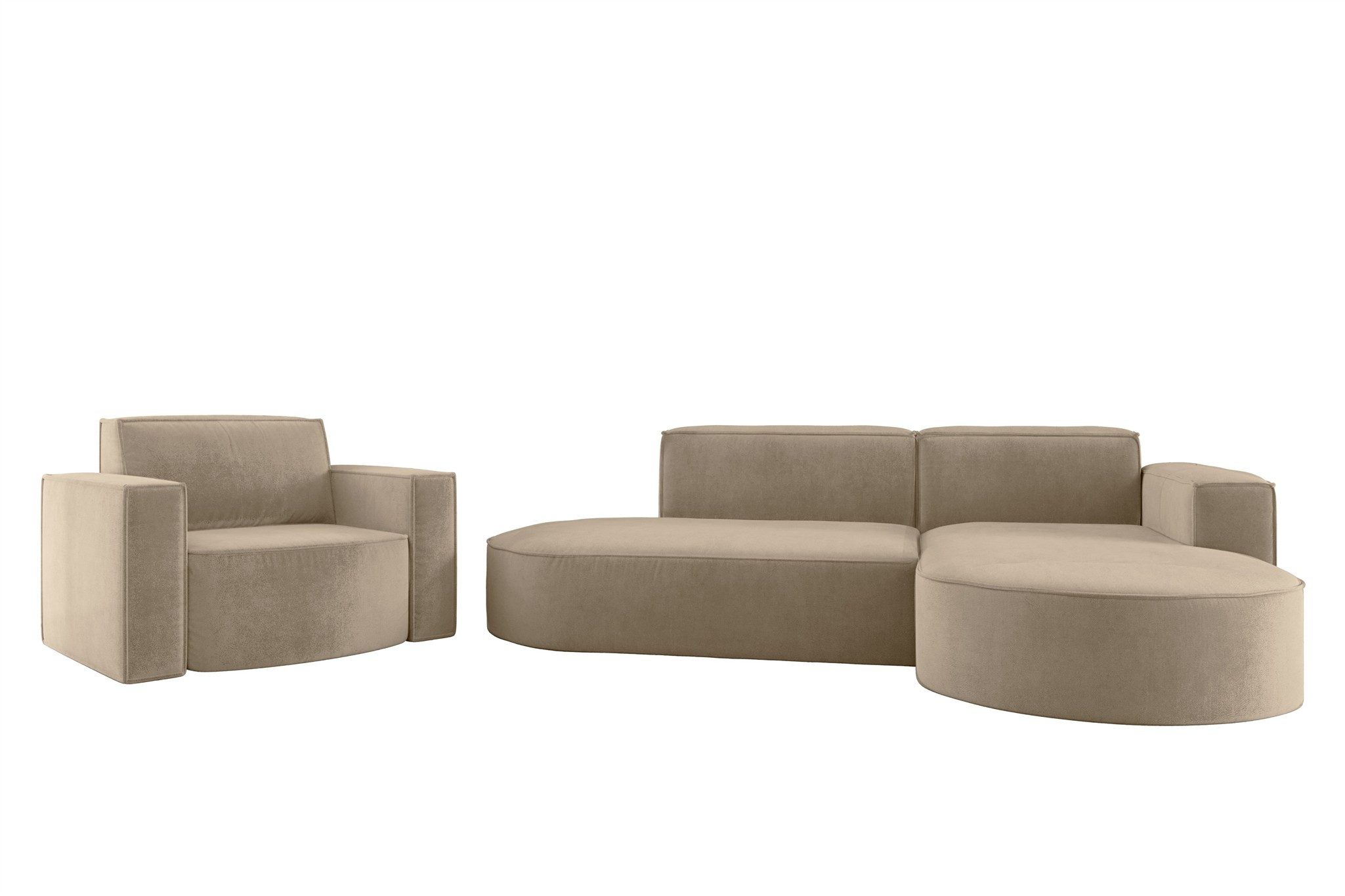 Fun Мебель Polstergarnitur Диваныet Designerecksofa PALMA XS plus Кресла in Scala oder Noel, (Ecksofa plus Кресла, Ottomane Links oder Rechts), Rundumbezug