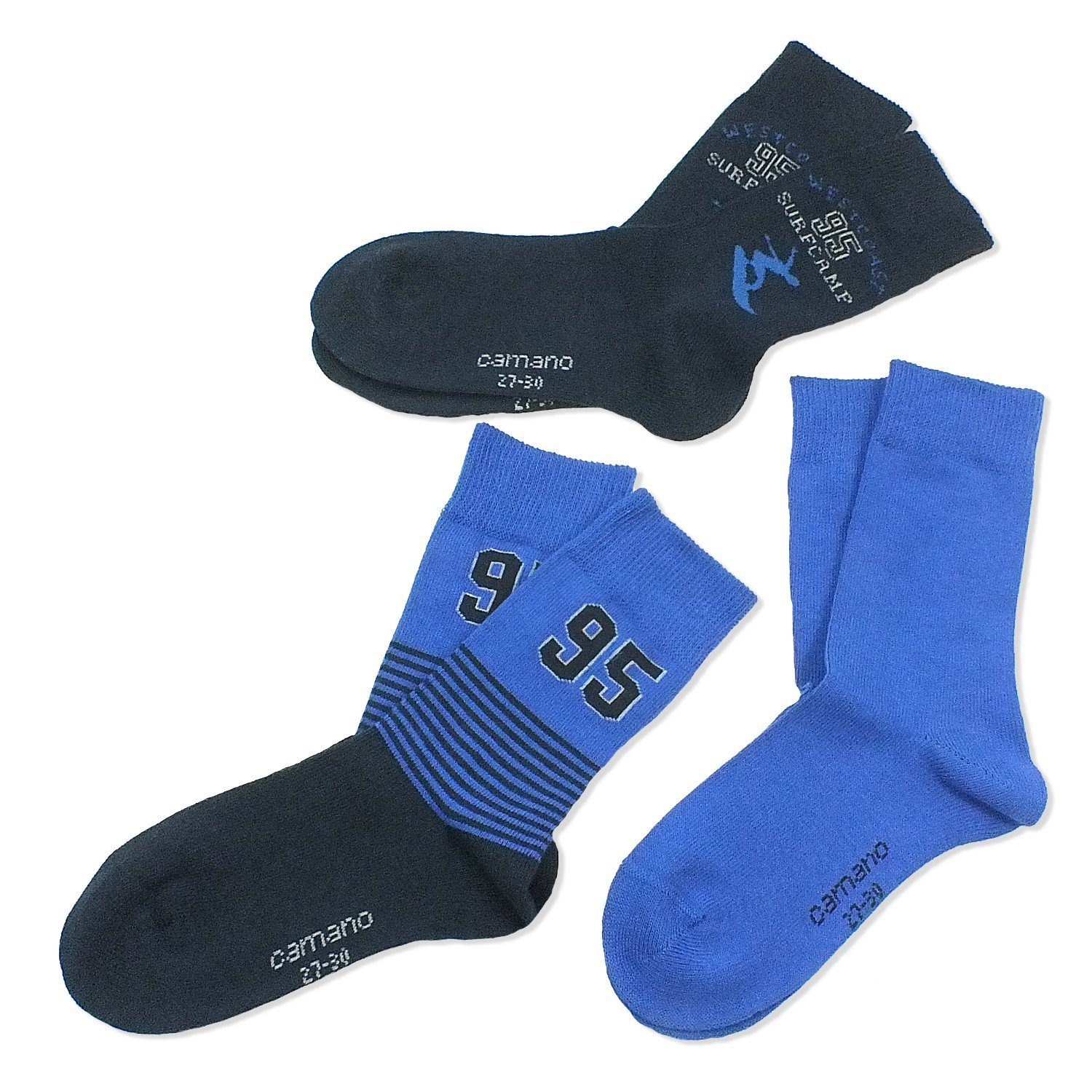 3-Paar, & Langsocken Socken, mit Kindersocken Kinder (Packung, 3 comb Jungen CA3841 blue Paar) 30 Camano Mädchen Baumwolle,