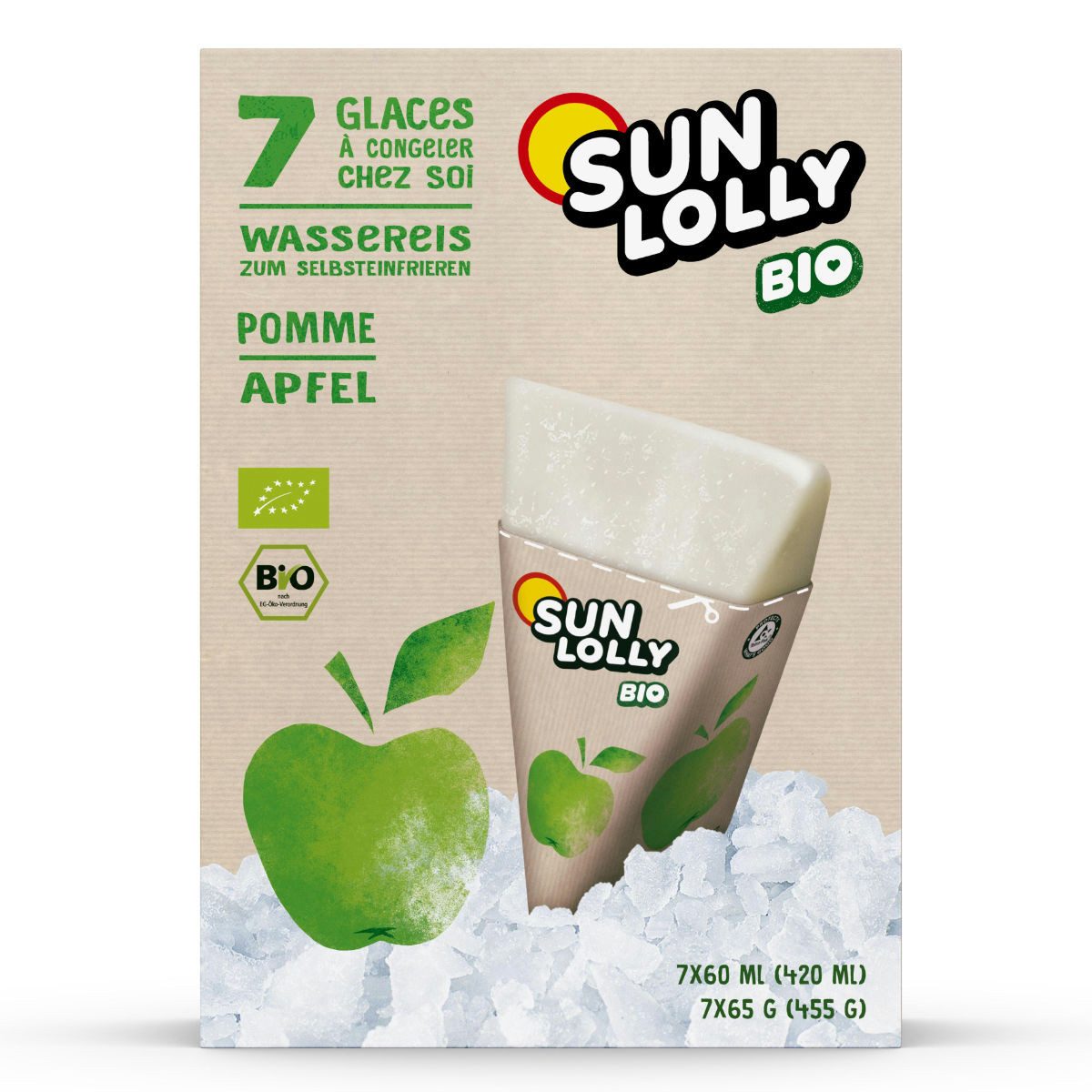 SUN LOLLY Süßigkeit, Sun Lolly Wassereis zum Selbsteinfrieren Apfelgeschmack Bio 7er