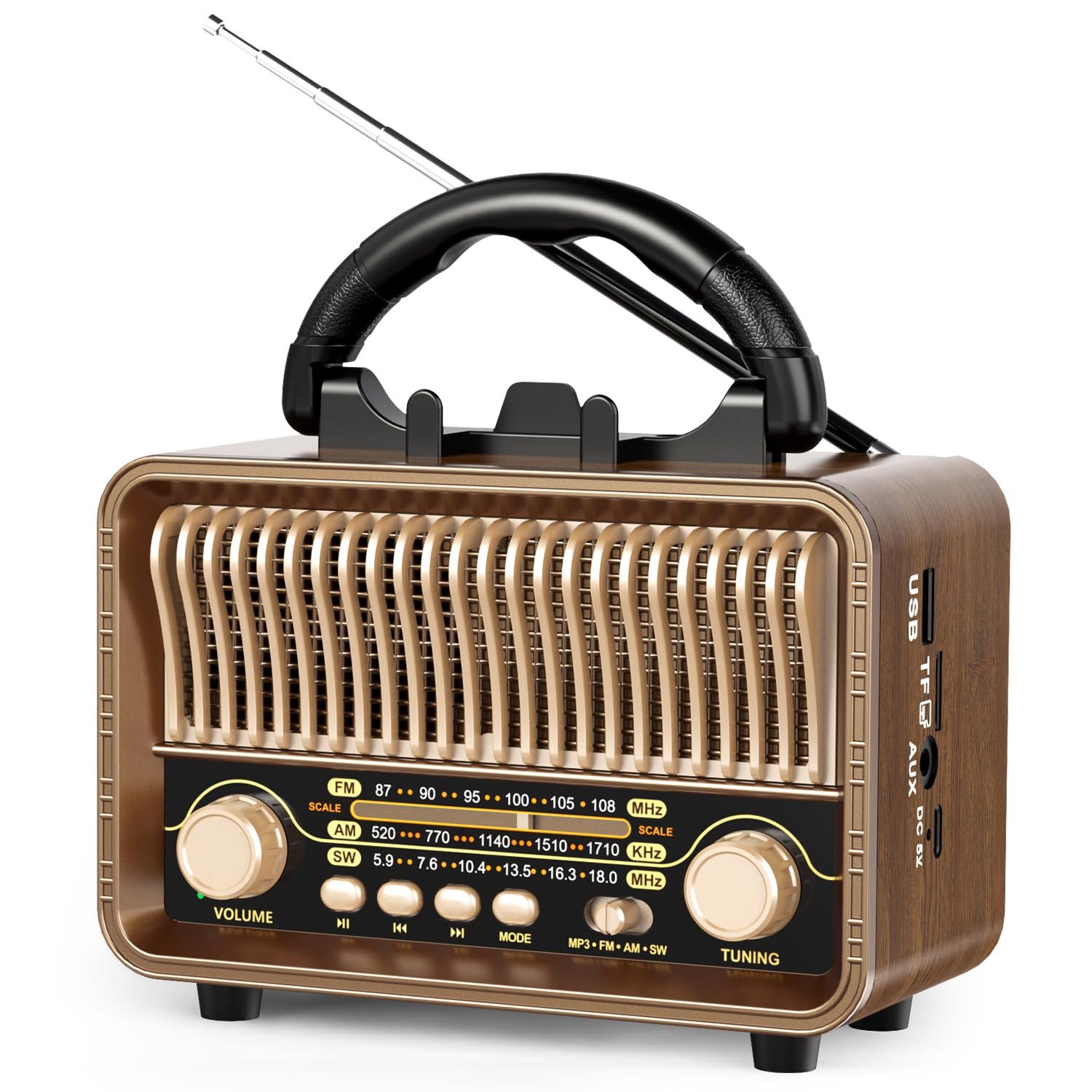 ibettertec Radio Klein mit Bluetooth,Tragbares AM/FM/SW Radio, Radio (Vintage AM/FM-Super-Weitband-Radio mit Bluetooth 5.4, Tragbares 5-in-1 Bluetooth-Lautsprecher-Radio)