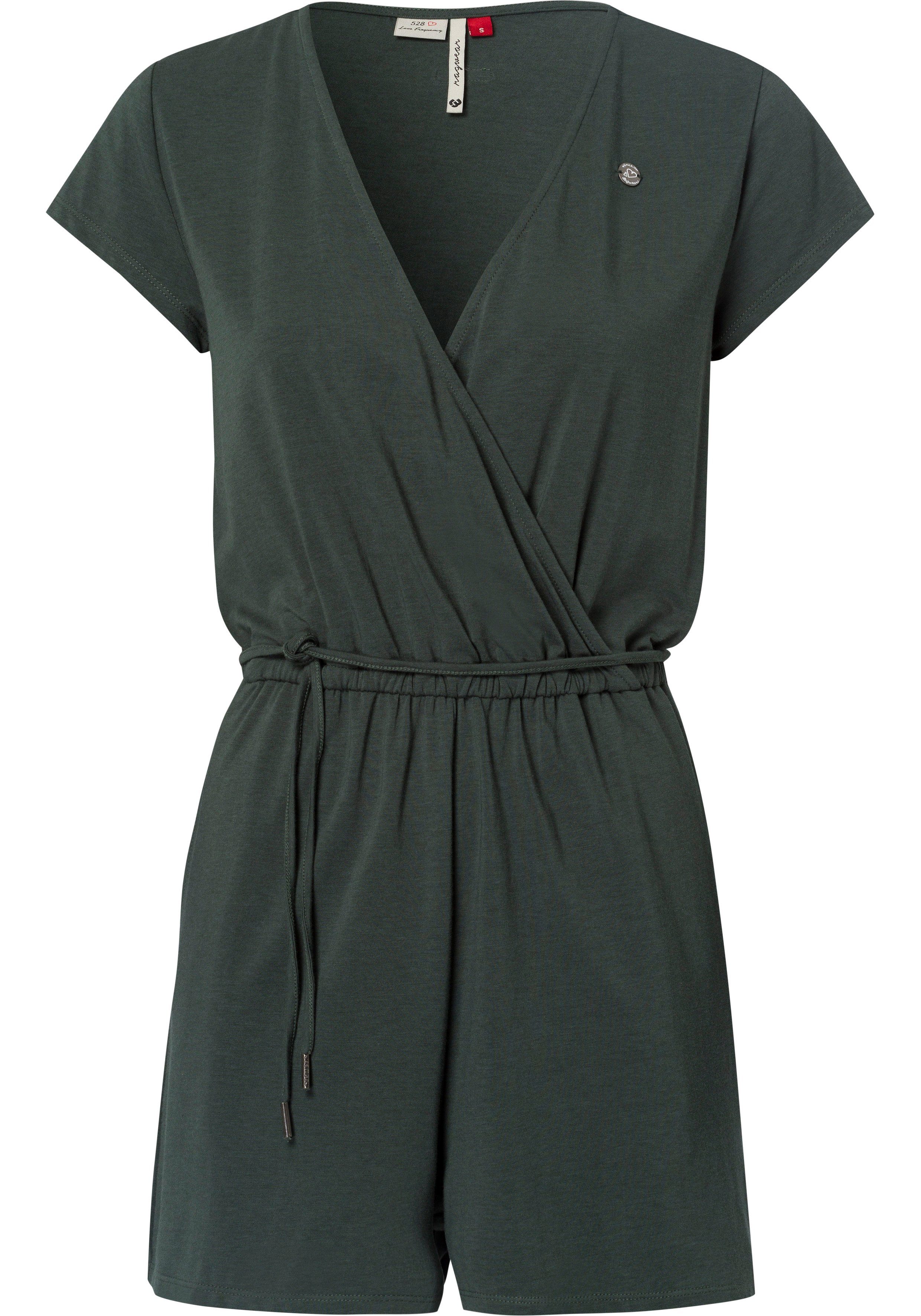 in Jumpsuit SHARNA Bindebandgürtel Wickeloptik und Jersey-Overall Ragwear DARK GREEN