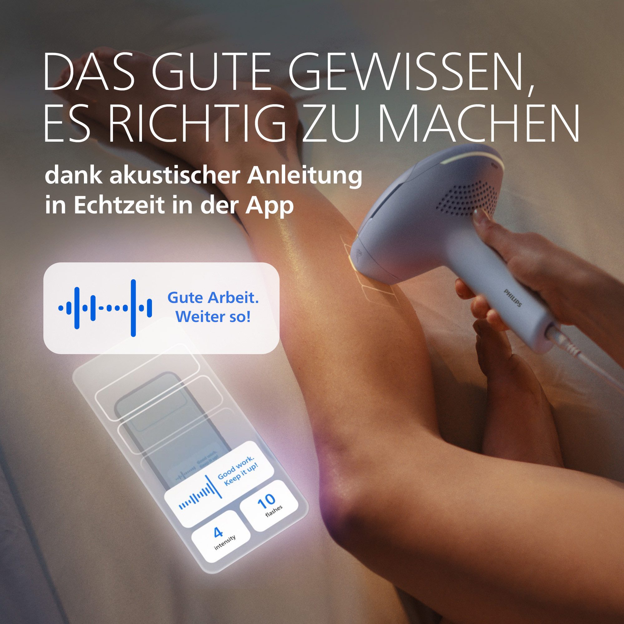 Philips IPL-Haarentferner Philips Lumea Series 9900 Pro BRC333/00, NEUHEIT, 3 Aufsätze (Körper, Gesicht, empfindliche Bereiche), Audioführung – Bild 4 von 5