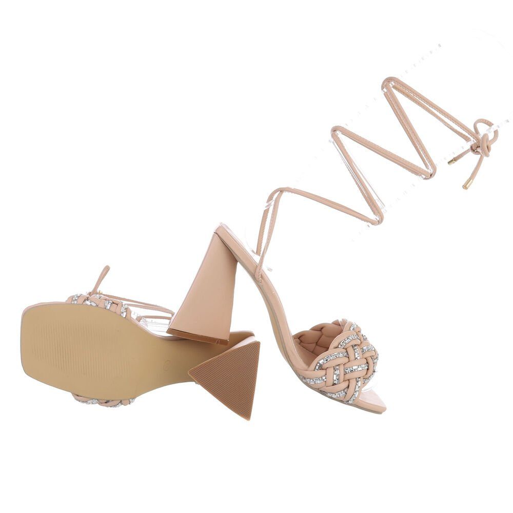 Sandaletten Sandalette Blockabsatz & Ital-Design Damen Party Beige in Clubwear & Abendschuhe Sandalen