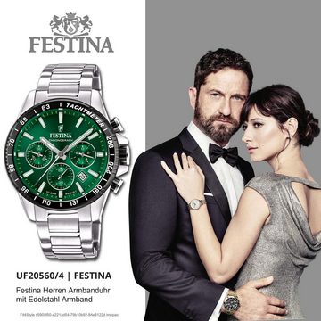 Festina Quarzuhr Festina Herrenuhr Timeless Chronograph, (Analoguhr), Herren Armbanduhr rund, Edelstahlarmband silber, Elegant