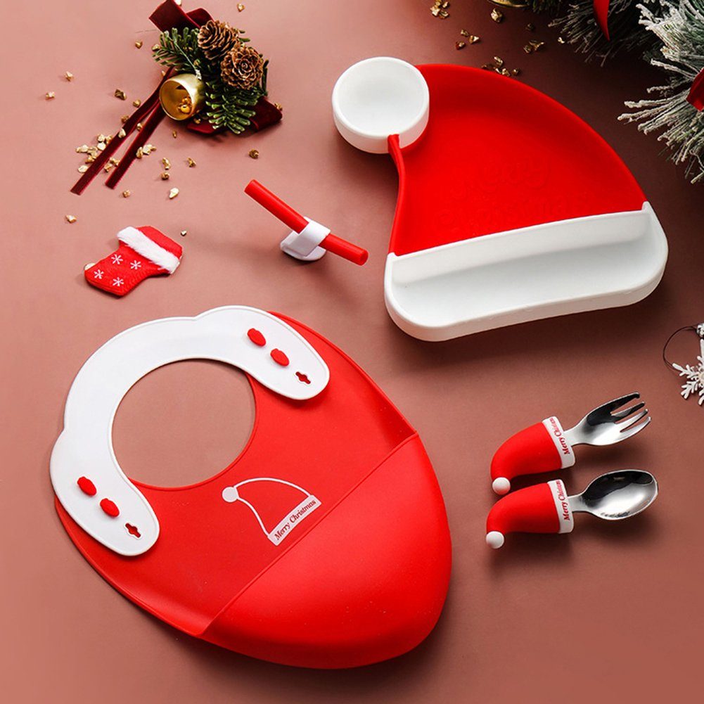 Blusmart Kindergeschirr-Set Weihnachtsmütze 6PCS Mit 5-teiliges/6-teiliges Kleinkind-Teller-Set