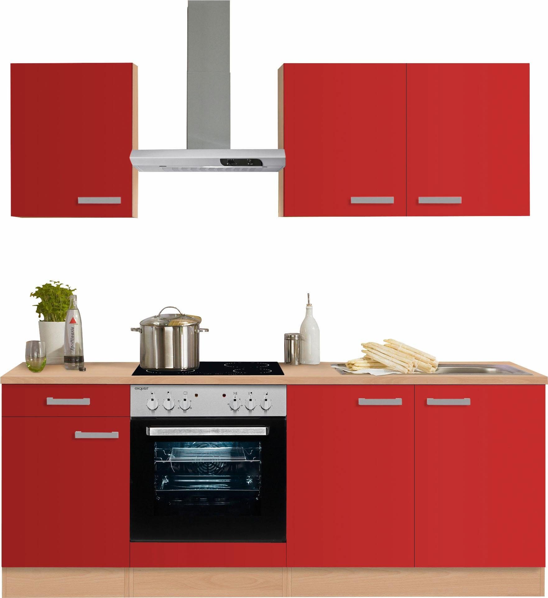 OPTIFIT Küchenzeile Odense, Breite 210 cm, mit 28 mm starker Arbeitsplatte, mit Besteckeinsatz rot