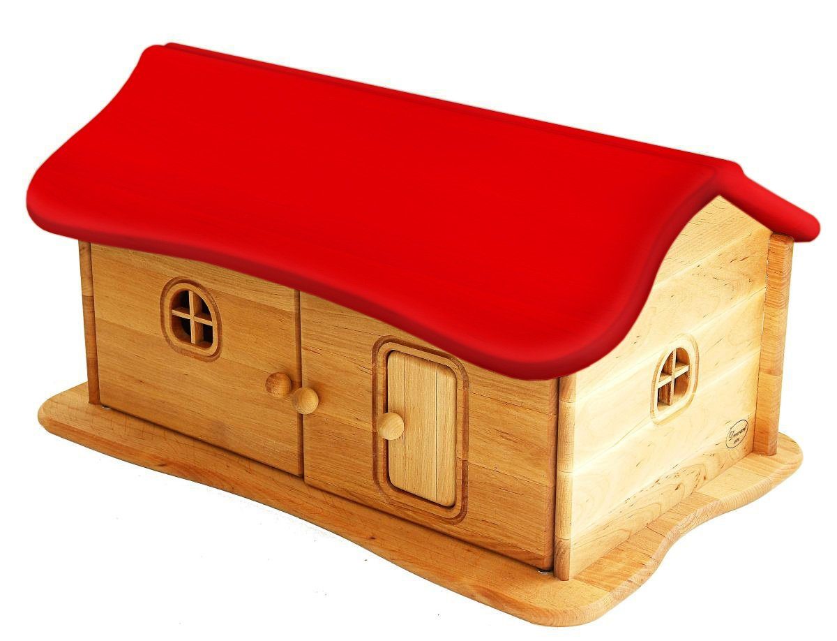 ERST-HOLZ Spielwelt Drewart Großes Haus mit Dach Bauernhaus Puppenhaus Kleiner Bauernhof, 935-4026 - Bauernhaus Erle geölt mit Dach rot