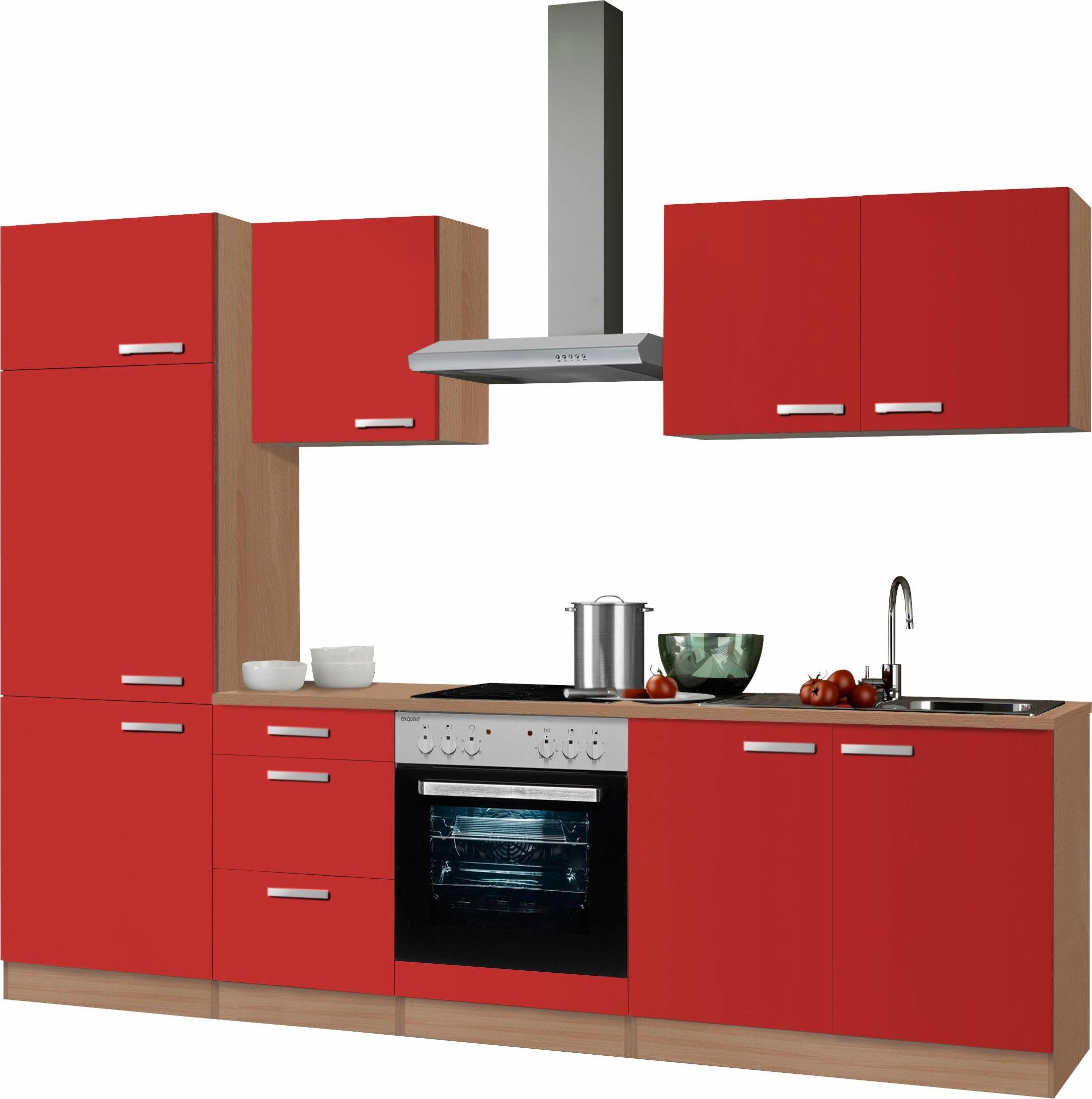 OPTIFIT Küchenzeile Odense, Breite 270 cm, mit 28 mm starker Arbeitsplatte, Gratis Besteckeinsatz rot
