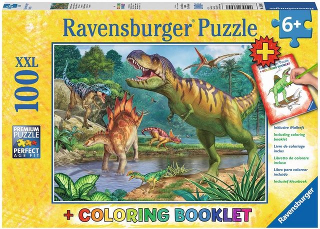 Image of 2-tlg. Puzzle & Malbuch Set, 100 Teile XXL, 49x36 cm, Welt der Dinosaurier