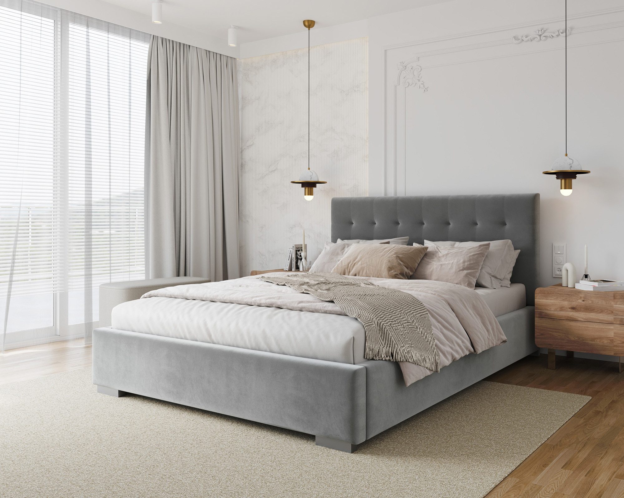 thematys Polsterbett Samt Velours Bett mit Bettkasten & Lattenrost, 120x200–180x200 cm (Optional mit 28 cm H3/H4 Taschenfederkern oder 23 cm Taschenfederkern-Matratze H2, hydraulisches Stauraumbett)