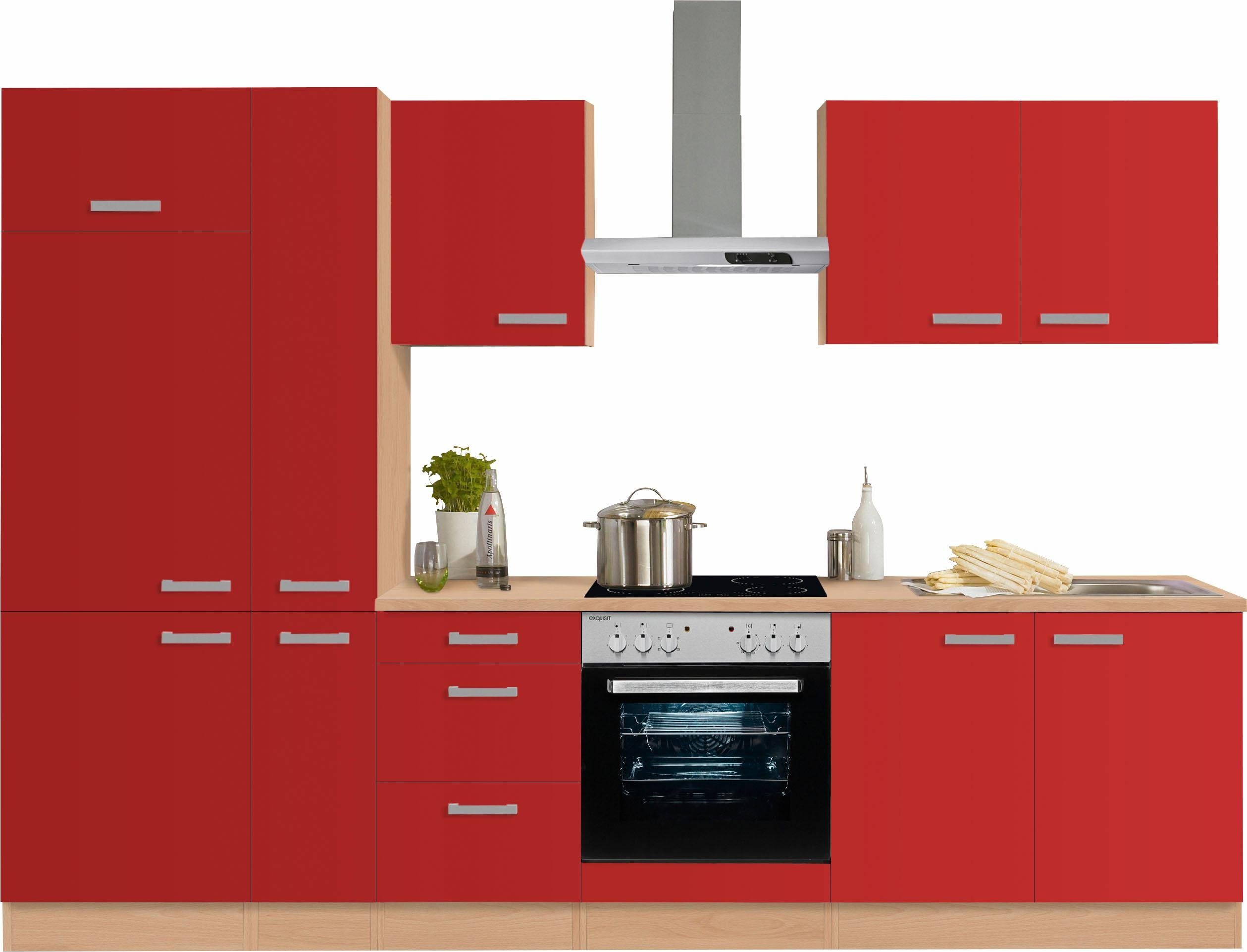 OPTIFIT Küchenzeile Odense, mit E-Geräten, Breite 300 cm, mit 28 mm starker Arbeitsplatte rot