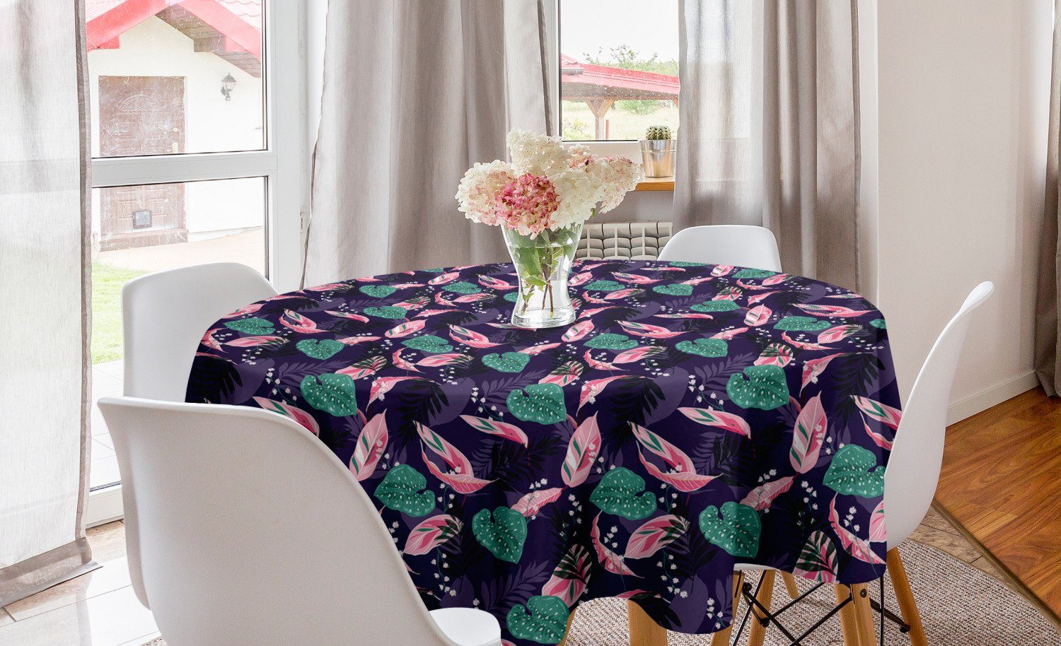 Abakuhaus Tischdecke Kreis Tischdecke Abdeckung für Esszimmer Küche Dekoration, Sommer Abstrakt Farbige Blätter Kunst