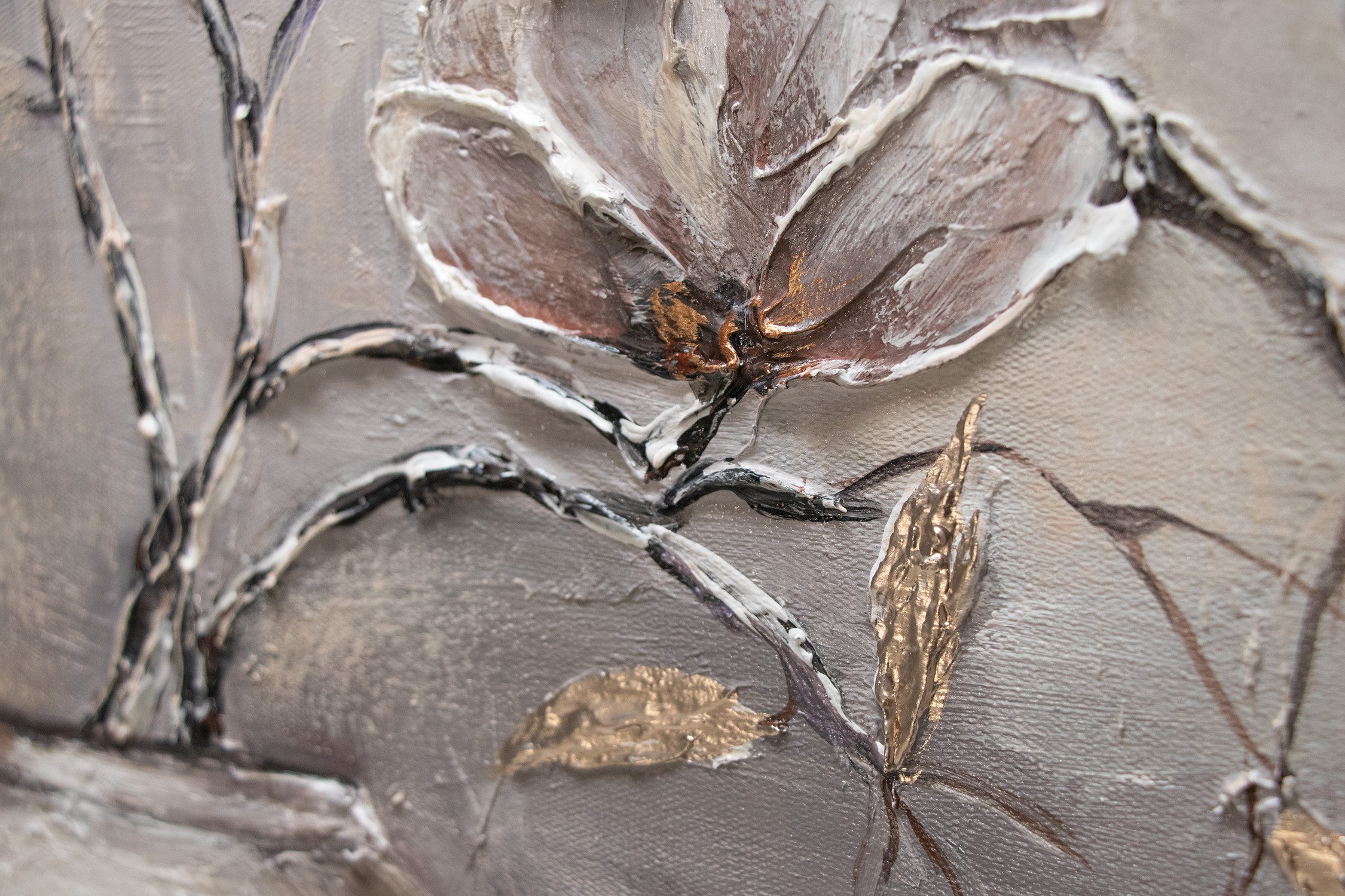 YS-Art Gemälde Stilleben, Blumen, Blumen Leinwand Bild Silber Vase