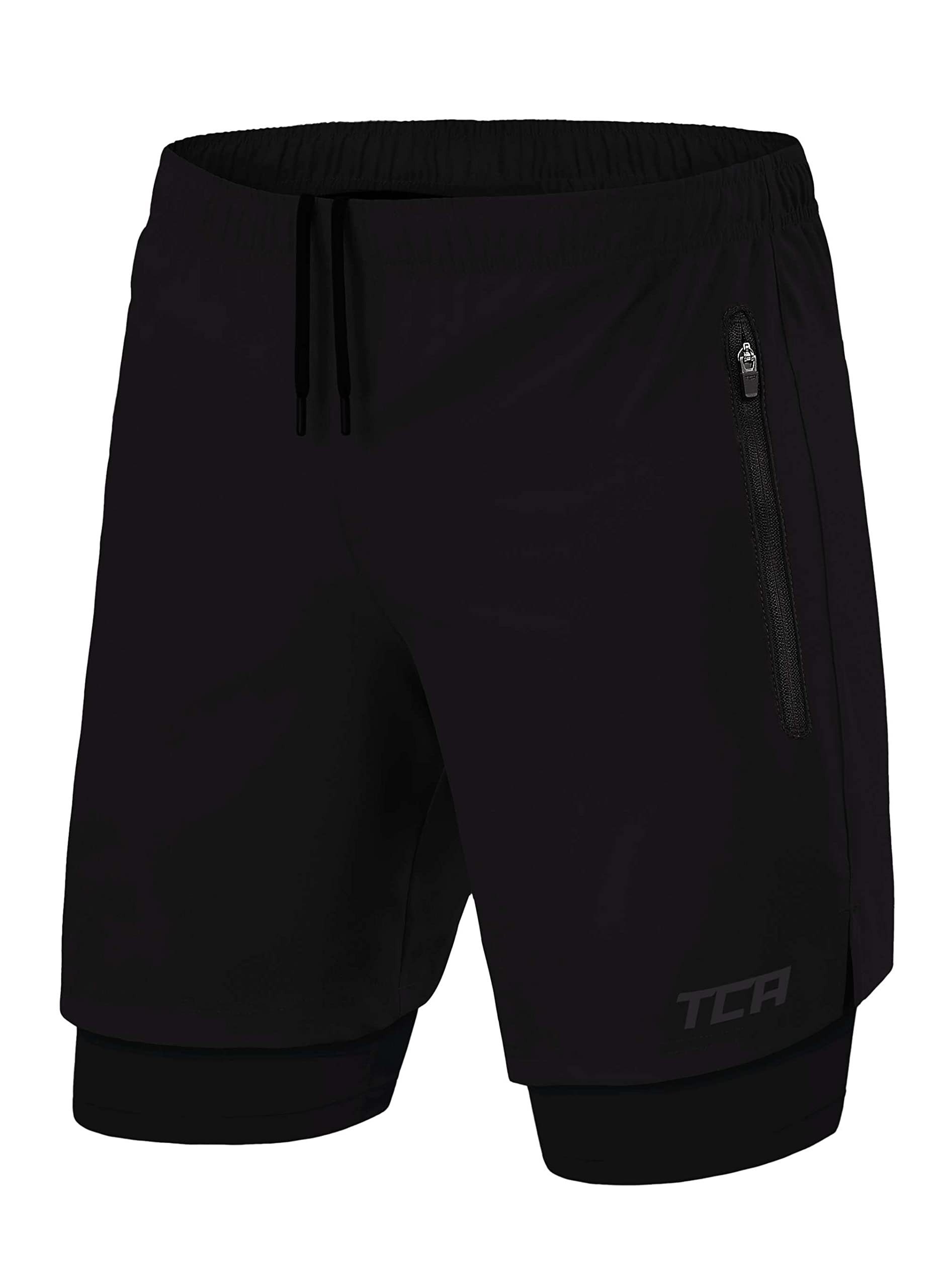 Trainingsshorts TCA Herren 2-in-1 Laufhose mit Kompressionshose - Schwarz, XL