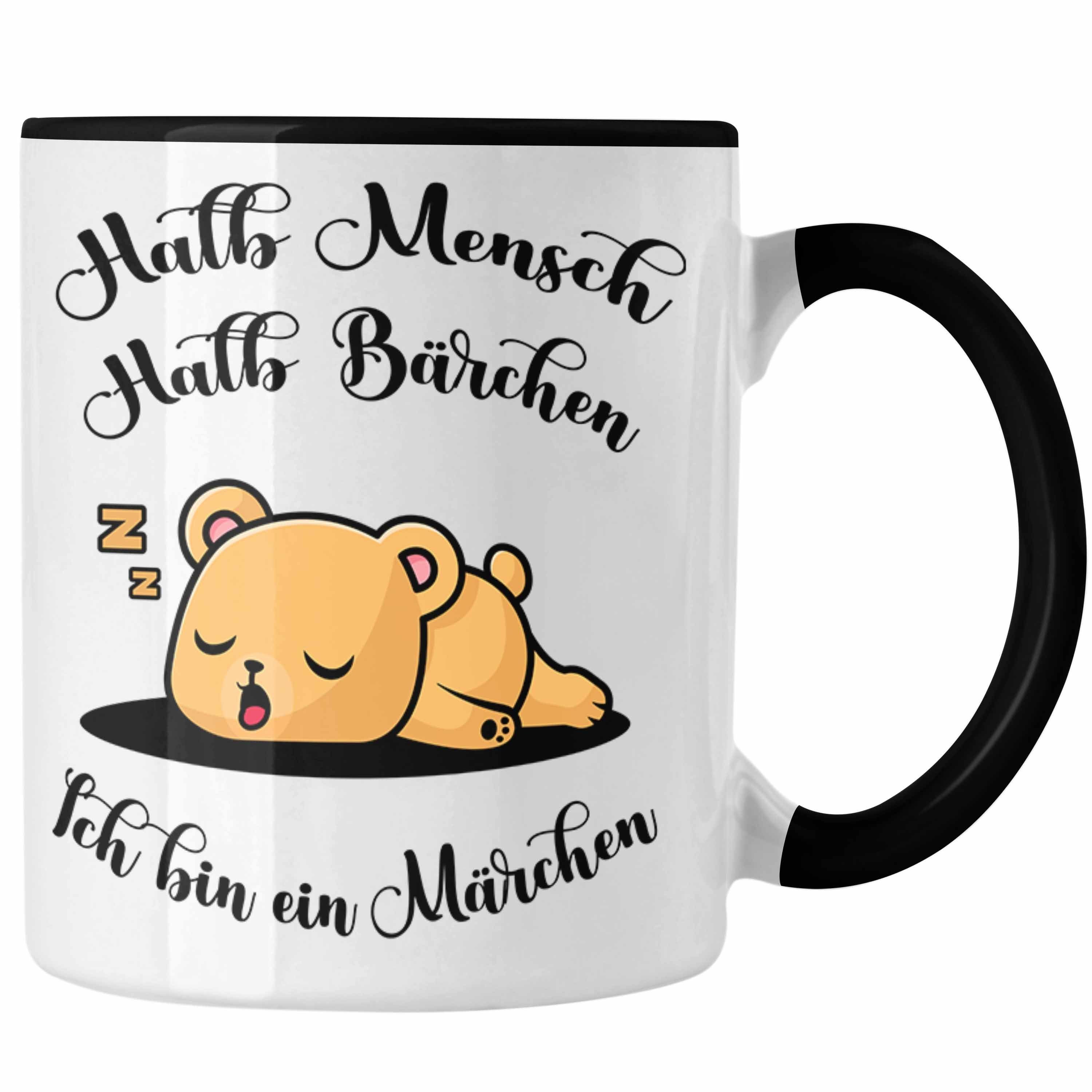 Trendation Tasse Süße Bärchen Tasse Tierliebhaber Halb Mensch Halb Bärchen Schwarz Geschenk