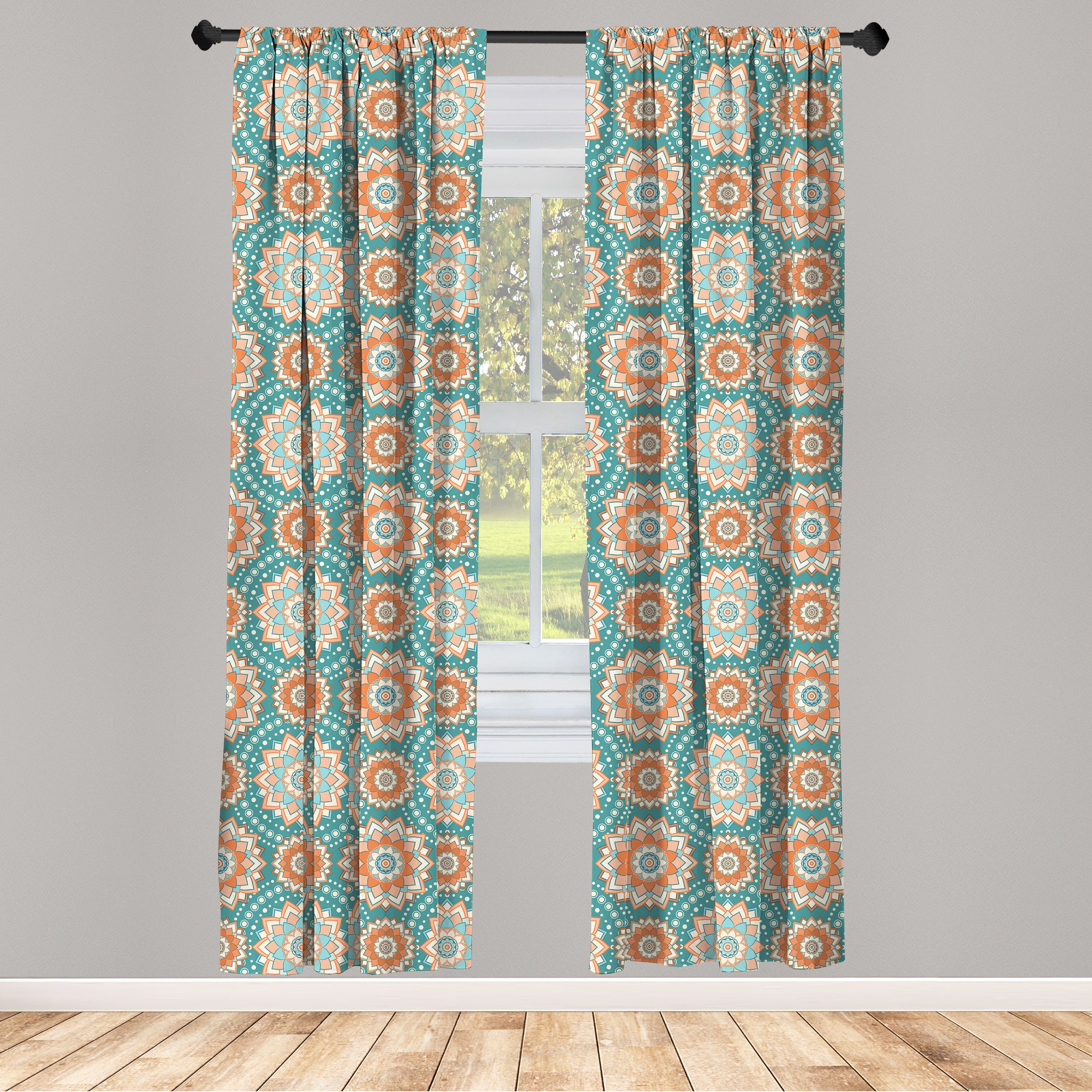Gardine Vorhang für Wohnzimmer Schlafzimmer Dekor, Abakuhaus, Microfaser, Lotus Oriental Mandala-Muster