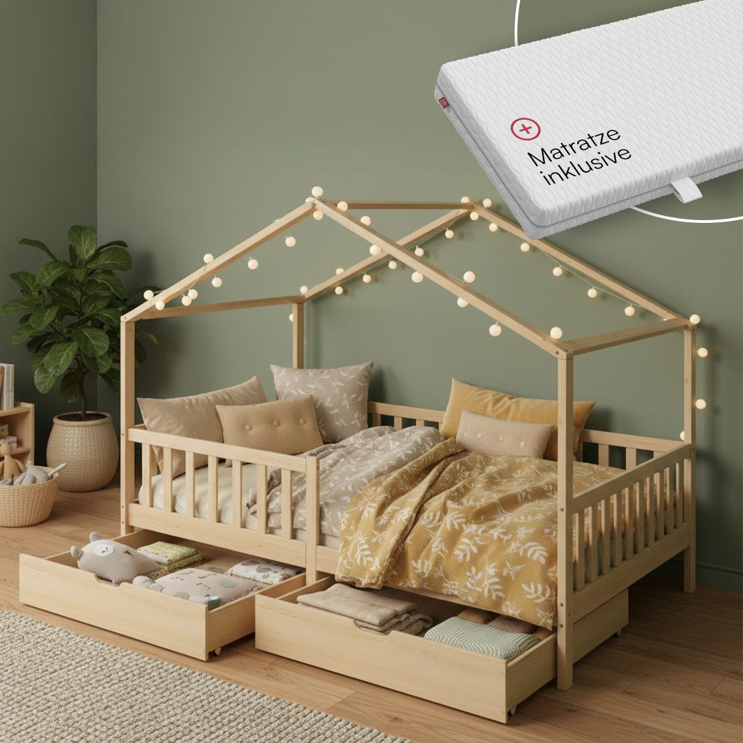 Bellabino Kinderbett Bia mit Rausfallschutz & Lattenrost (natur, mit zwei S günstig online kaufen