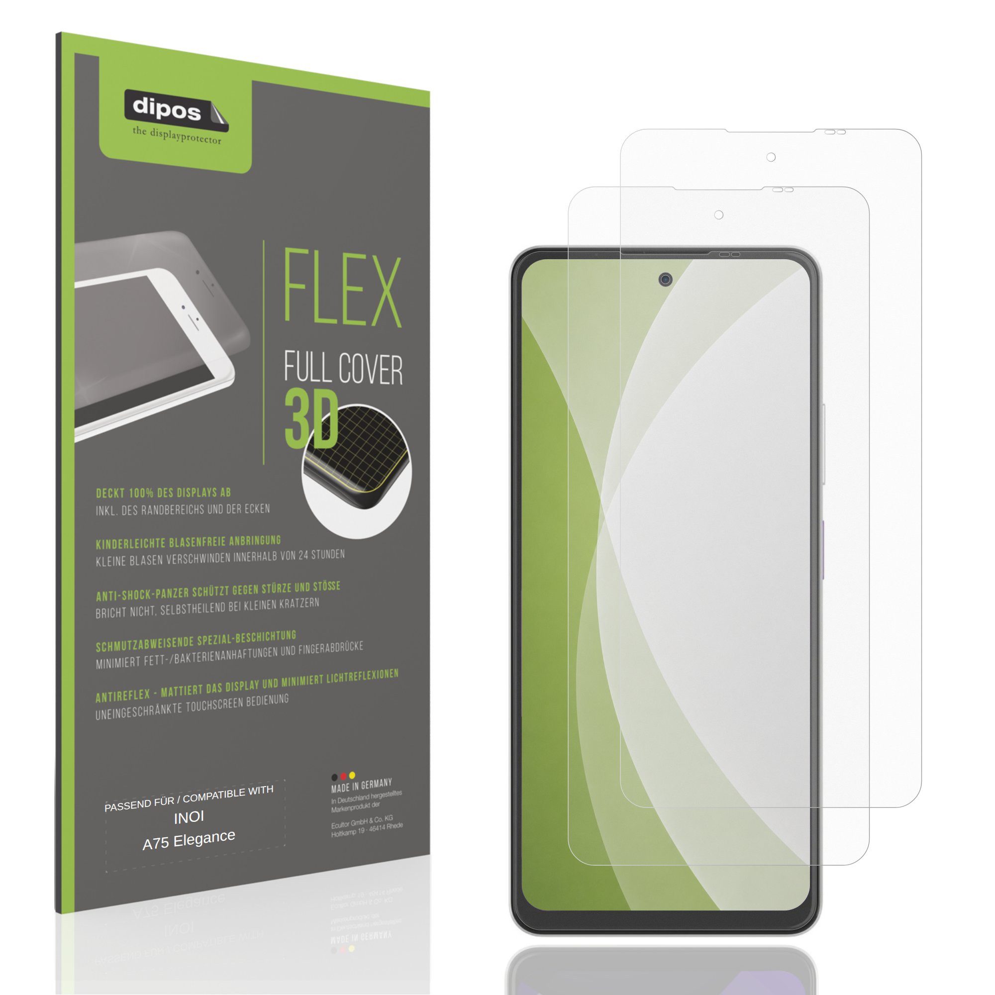 dipos Displayschutzfolie Schutzfolie für INOI A75 Elegance, 2 Stück, Displayschutz Schutz Folie Made in Germany