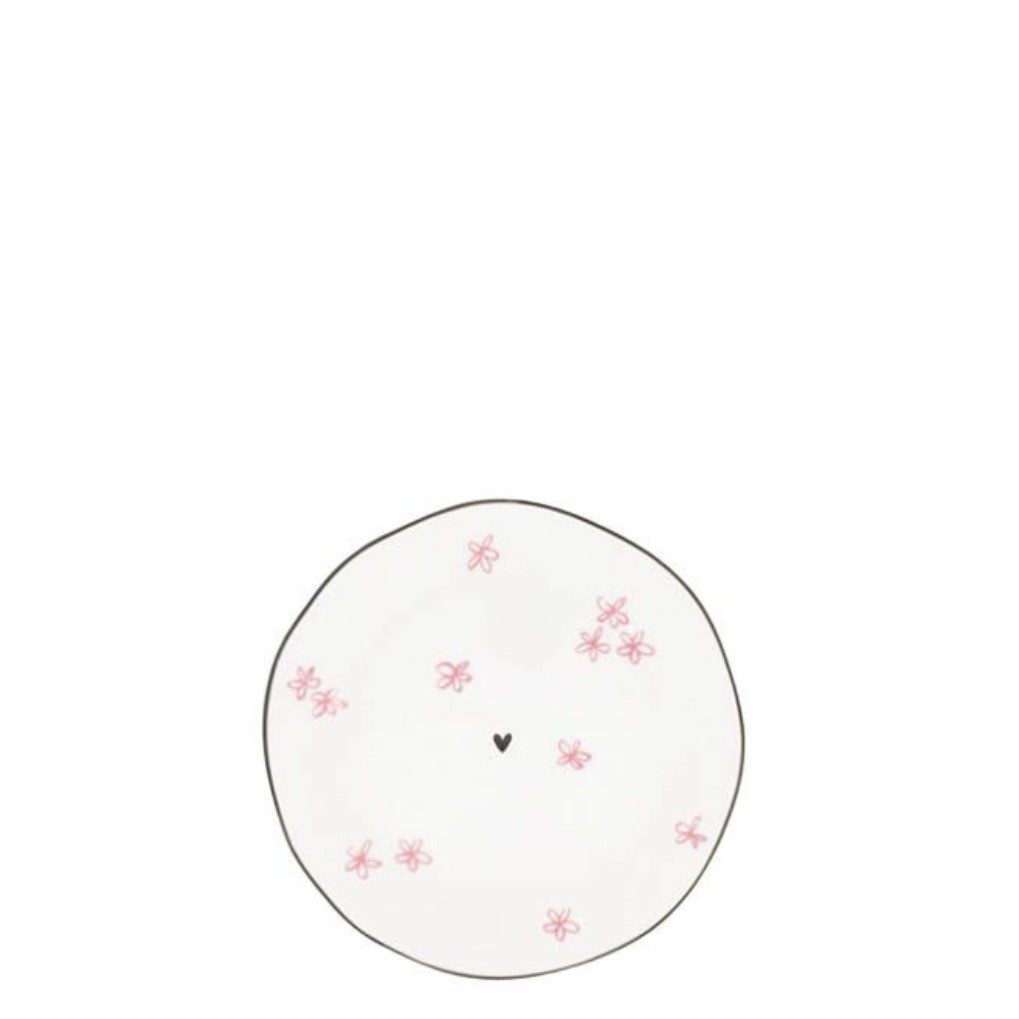 Bastion Collections Dessertteller rosa Blumen Keramik Ø13cm – Kleiner Gebäckteller & weiß/rosa