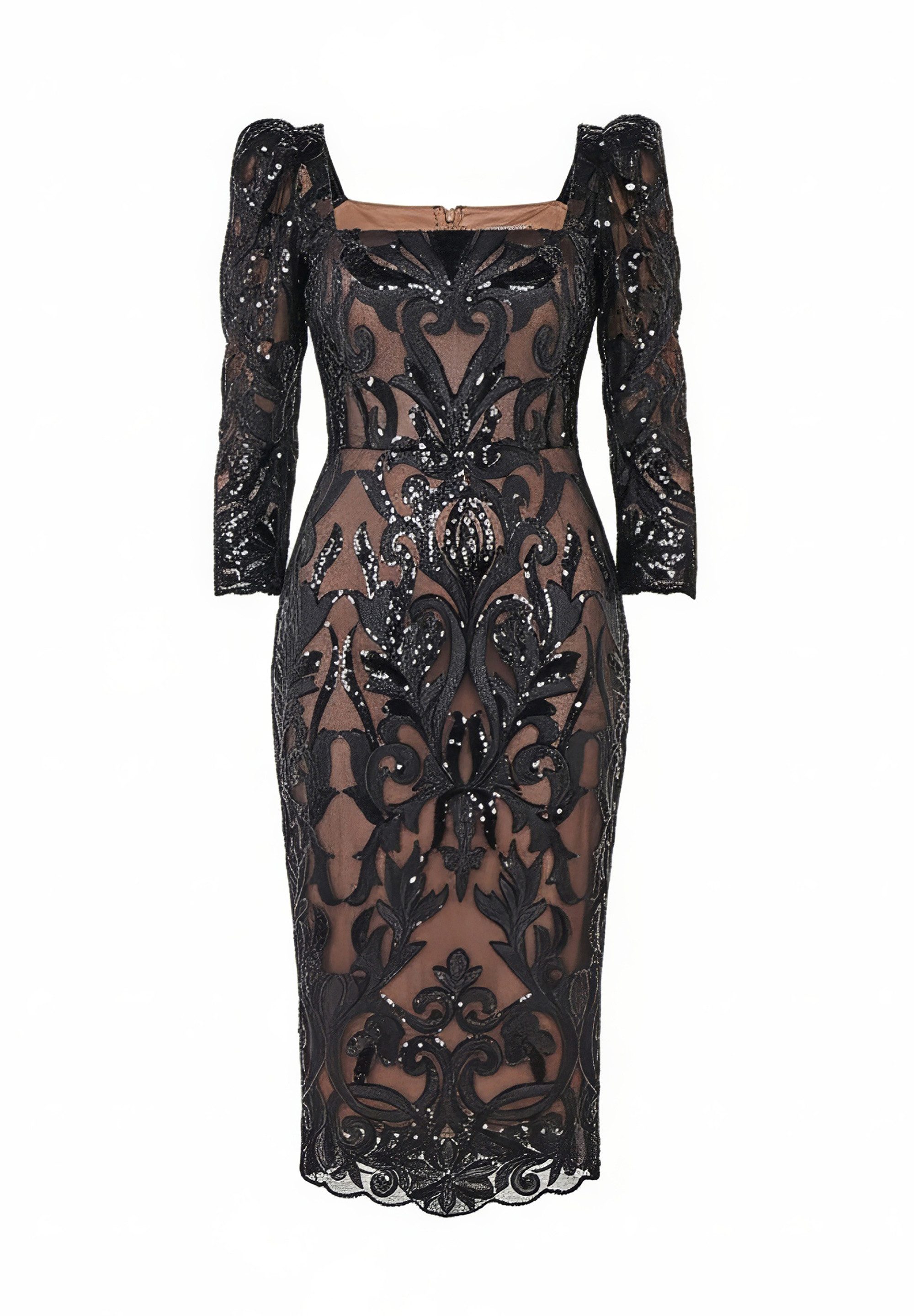 Goddiva Midikleid Square Neck Scalloped Embroidered günstig online kaufen