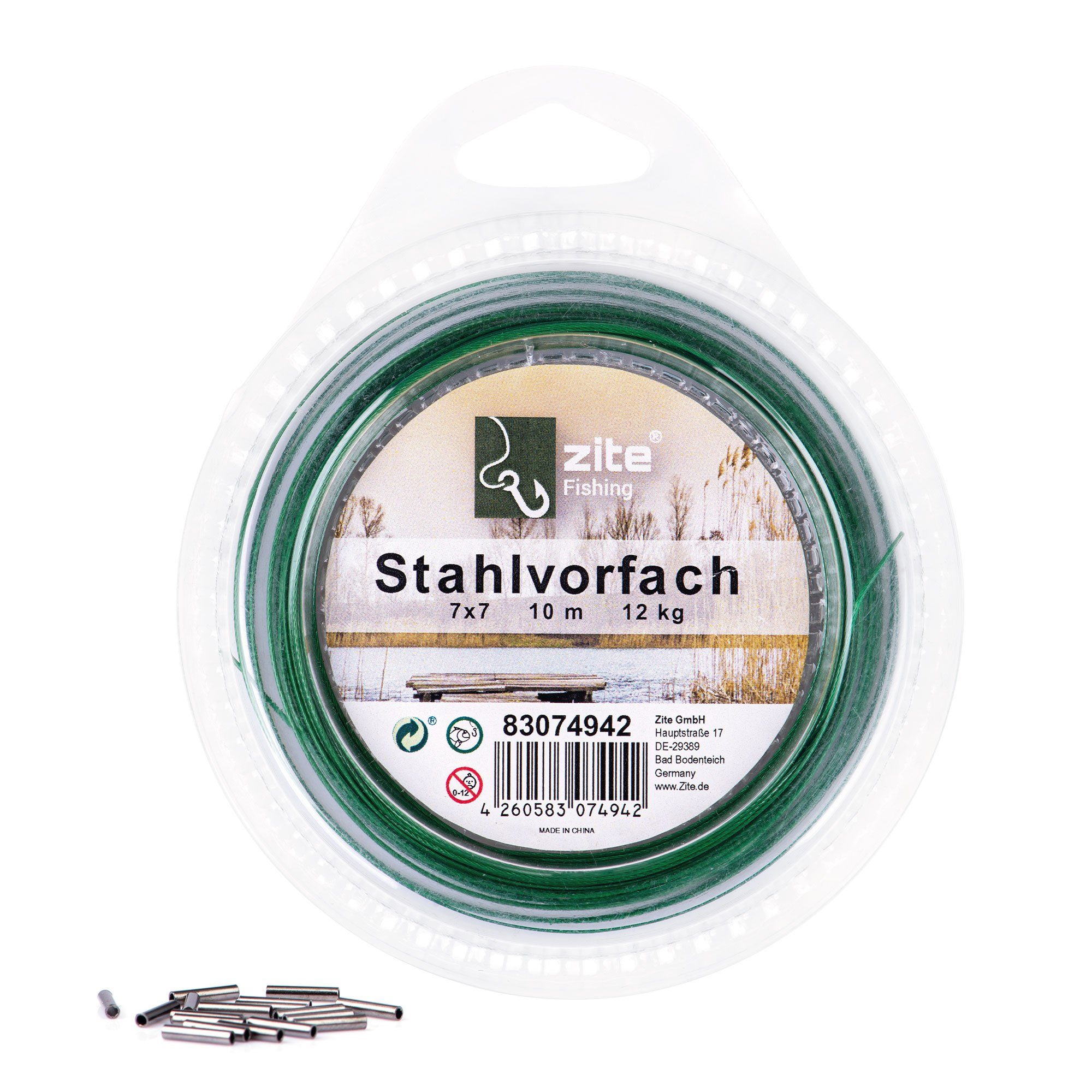 Angelschnur 7x7 Edelstahl - Raubfisch-Vorfach auf 10m Rolle inkl. 20 Quetschhülsen