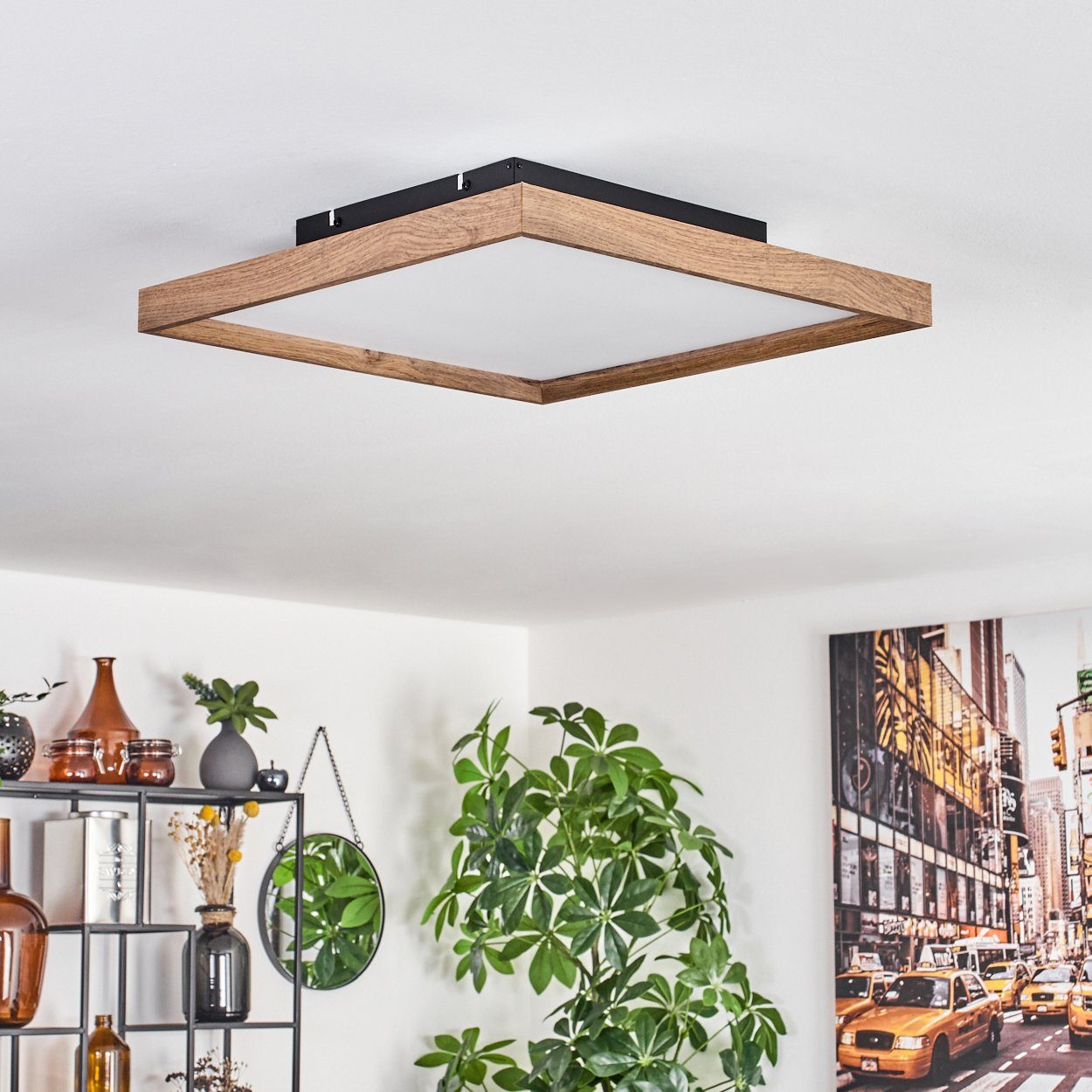 hofstein Deckenleuchte Deckenleuchte aus Metall/MDF/Kunststoff in Schwarz/Holzoptik/Weiß, LED fest integriert, 3000 Kelvin, 45 cm x 45 cm, 24 Watt, 2650 Lumen,  – Bild 2 von 5