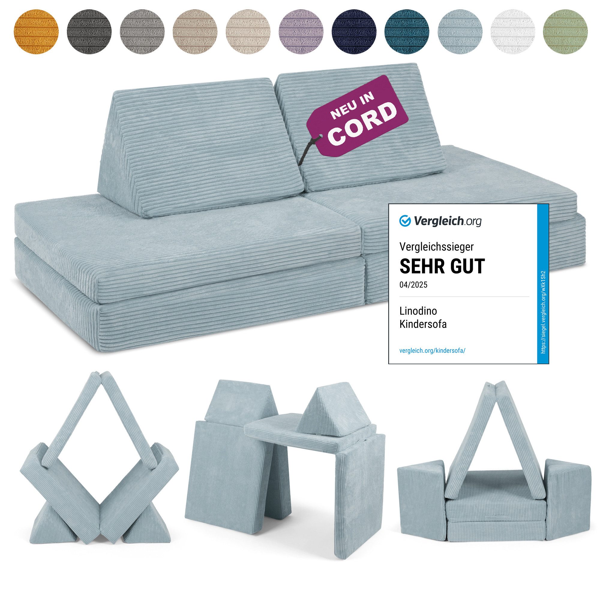 Linodino Kindersofa Spielsofa I aus Schaumstoff Bausteine I Spielcouch für Kinder, 3 Jahre Garantie