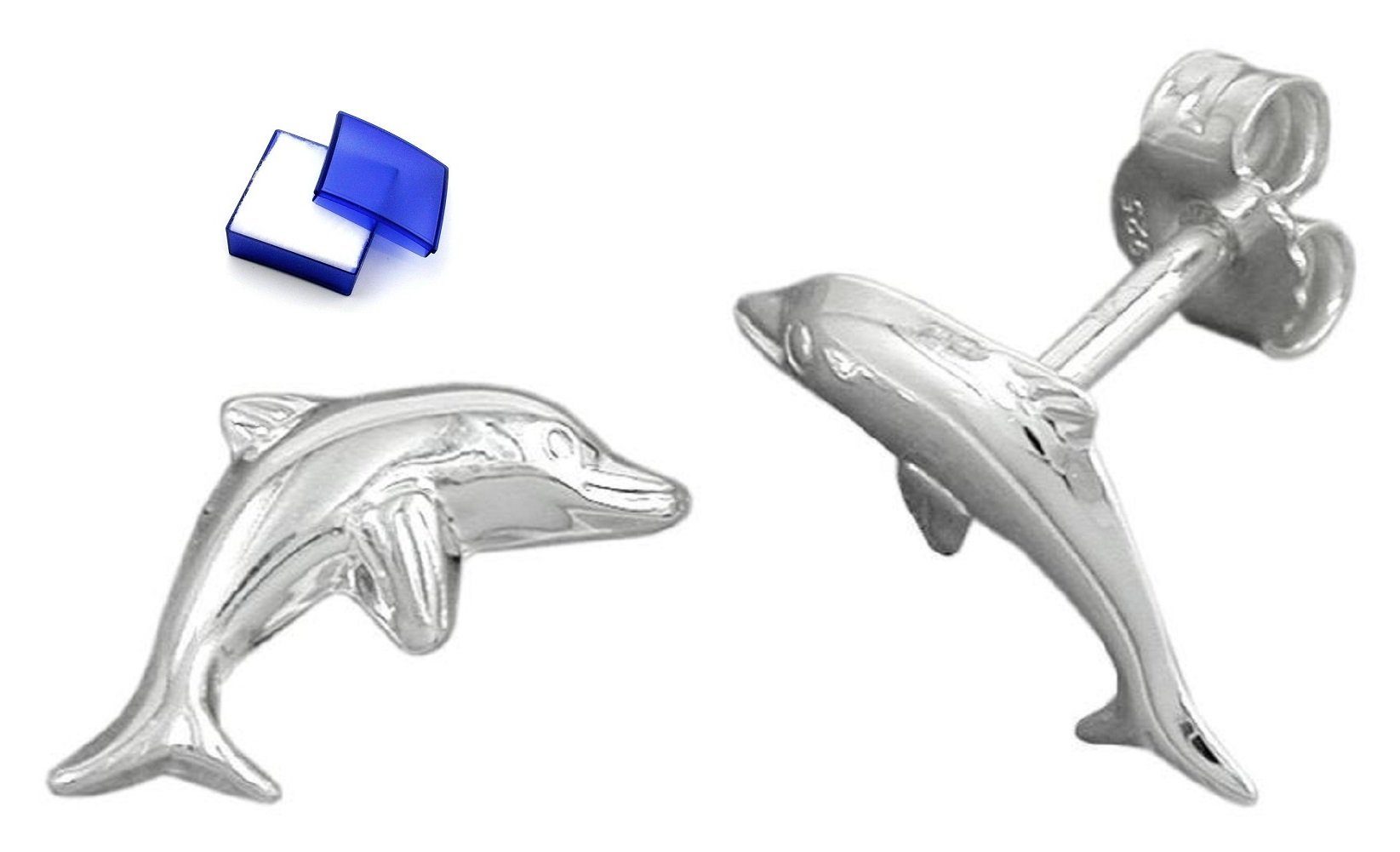 Kinder Kids (Gr. 92 -146) unbespielt Paar Ohrstecker Kinder Ohrstecker springender Delfin 925 Silber 12 x 6 mm inklusive Schmuck