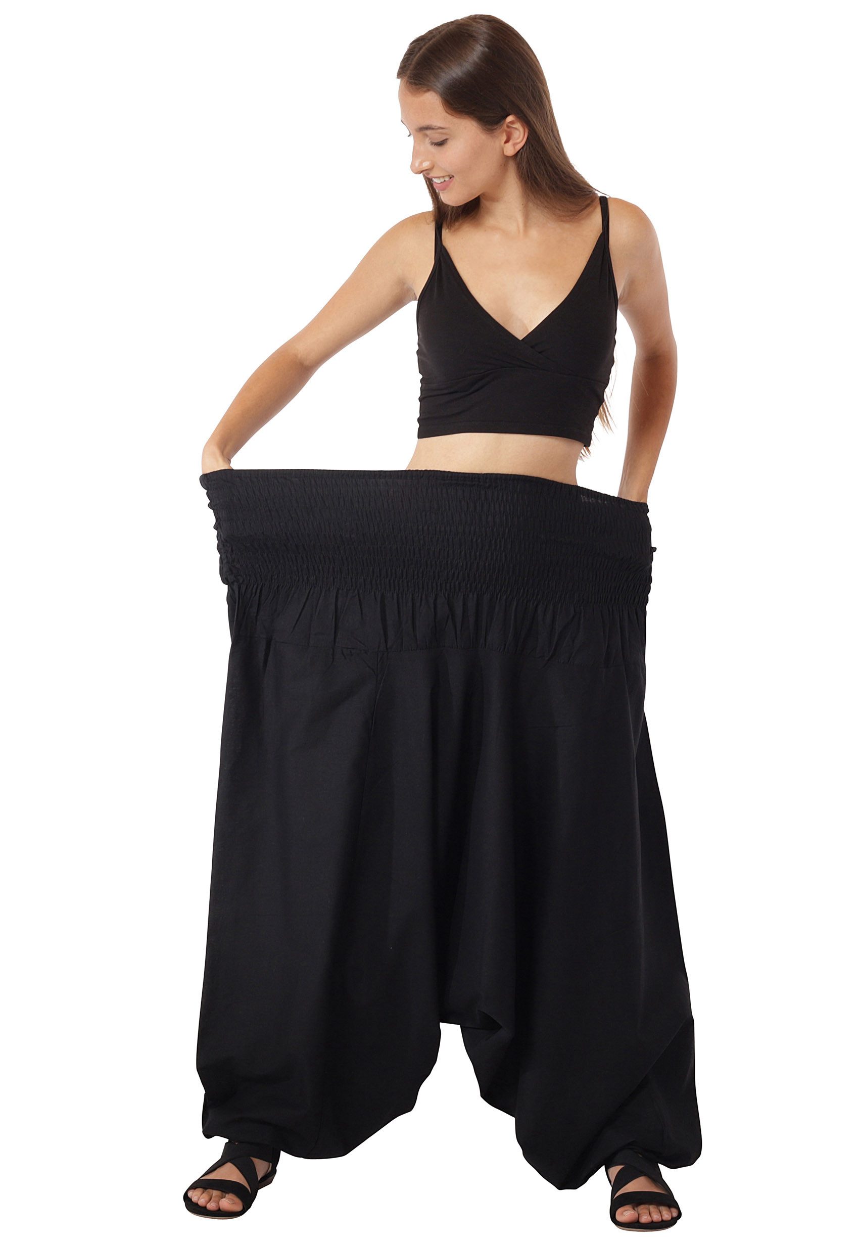 Leucht-Welten Haremshose Extragroße Haremshose XXL Aladinhose für Damen und Herren Schwarz Pumphose aus Baumwolle