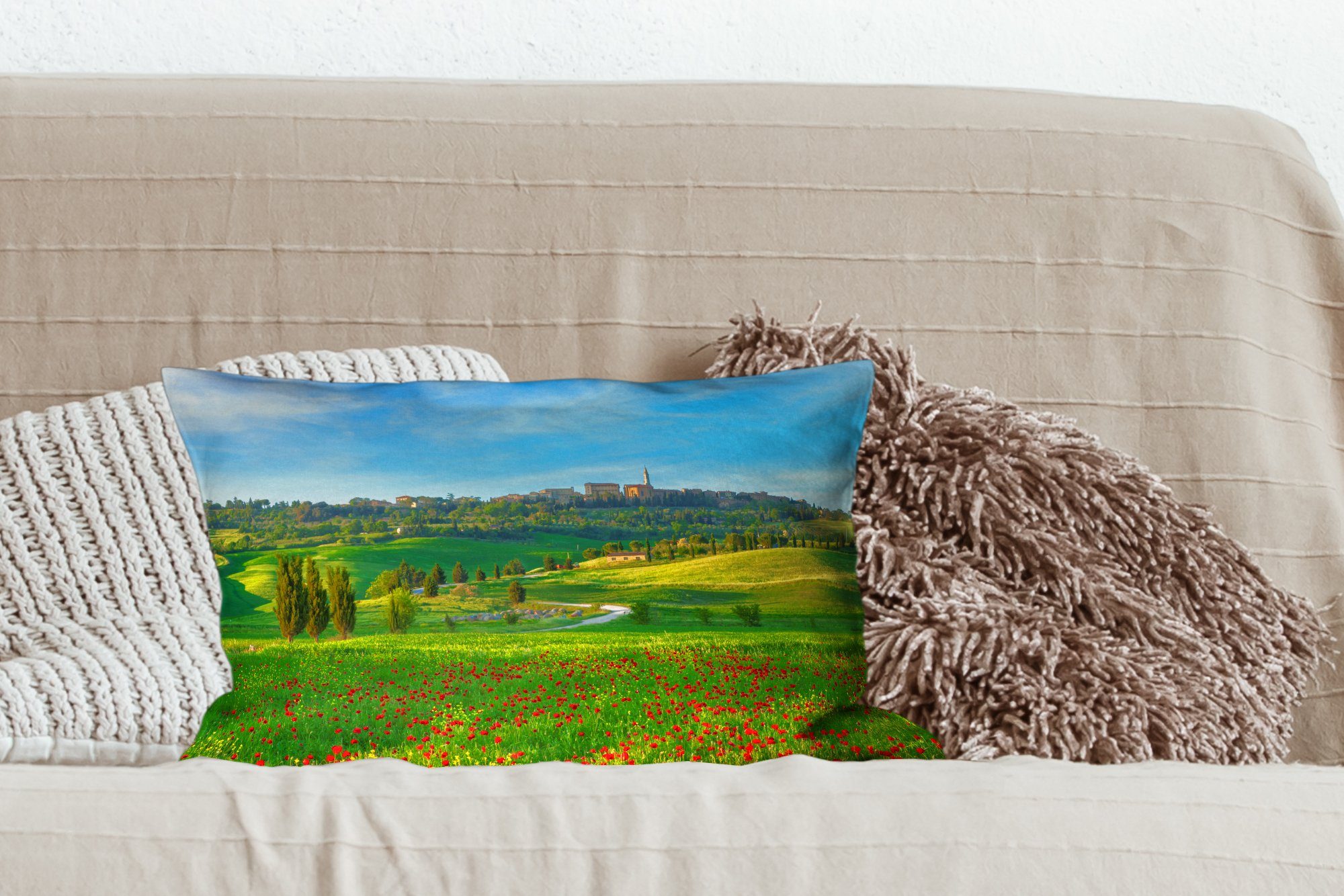 Dekoration, Füllung, Blumen, Wohzimmer Zierkissen, mit Toskana - MuchoWow Dekokissen Schlafzimmer Landschaft - Dekokissen