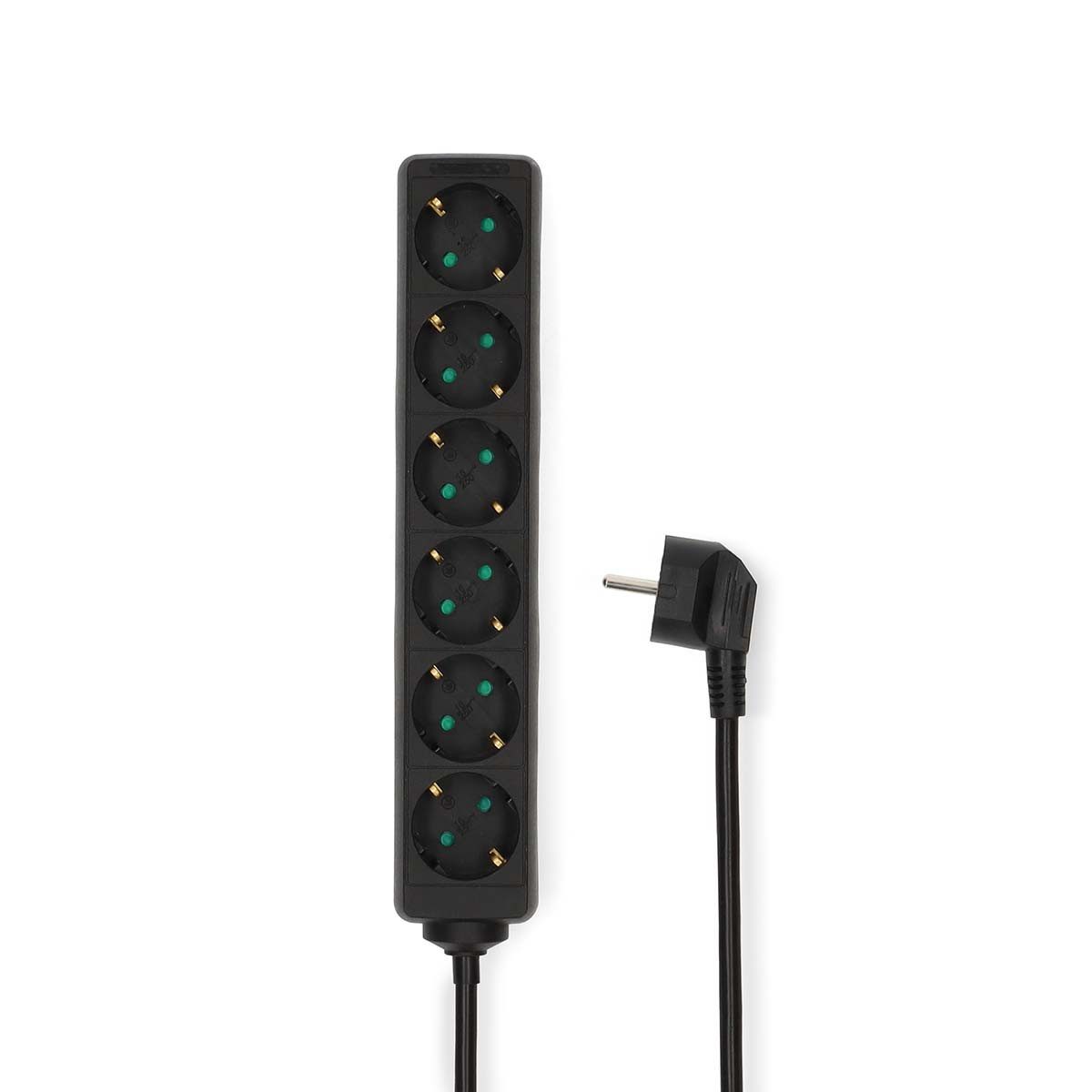 Nedis ESOC630F1BK Mehrfachsteckdose (Überhitzungsschutz, Kabellänge 3.00 m), Schutzkontakt, 6-fach, 45° Winkel, für flexibles Laden und Ordnung