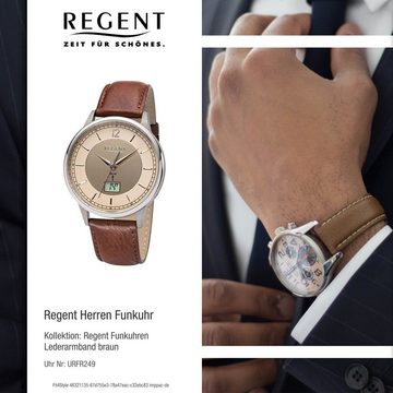 Regent Funkuhr Regent Herren Uhr FR-249 Leder Funkwerk, Herren Funkuhr rund, groß (ca. 41mm), Lederarmband
